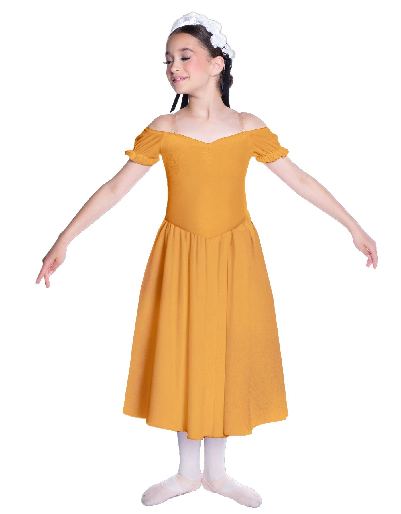 Solid Lycra Off The Shoulder Puff Sleeve Dress