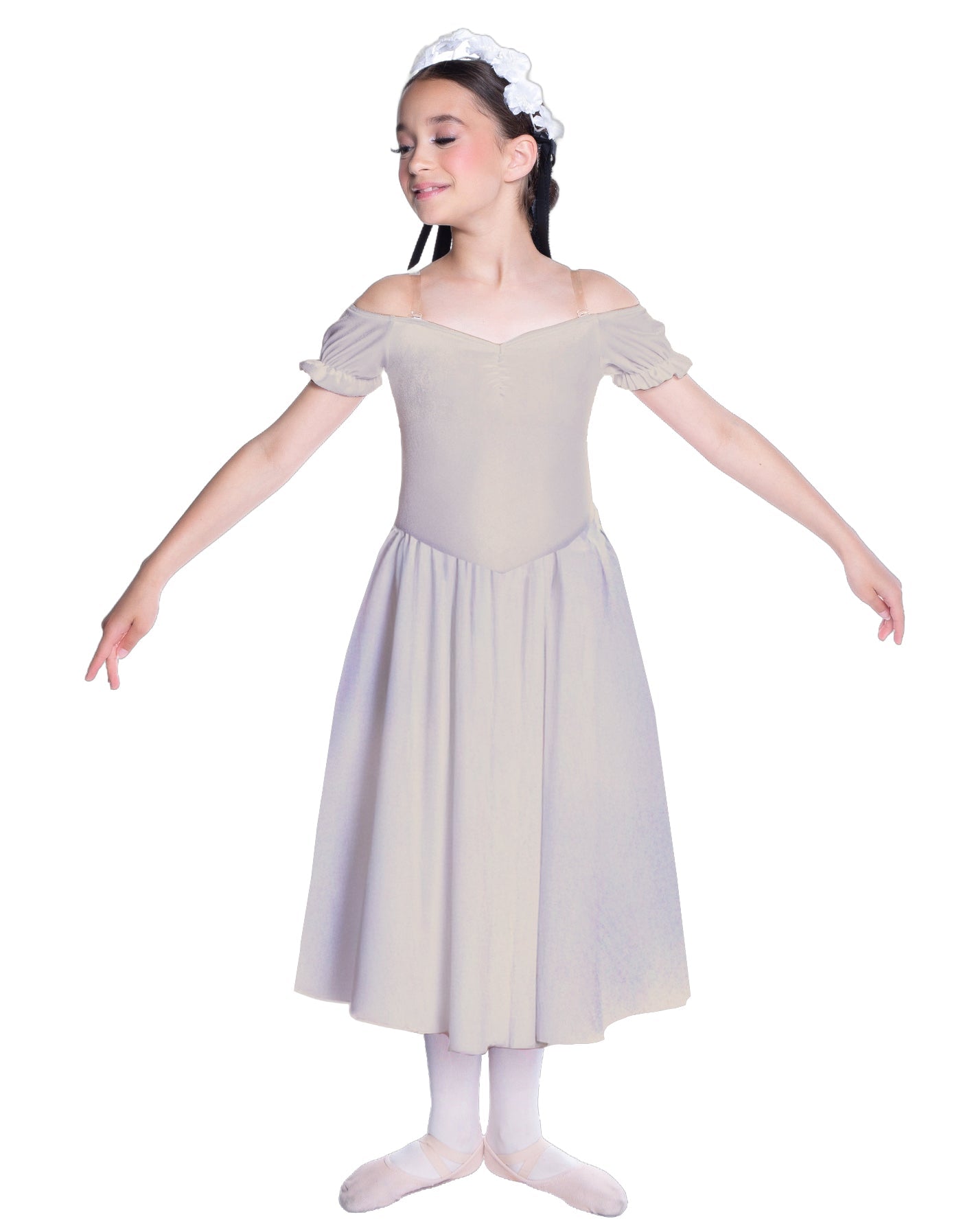 Solid Lycra Off The Shoulder Puff Sleeve Dress