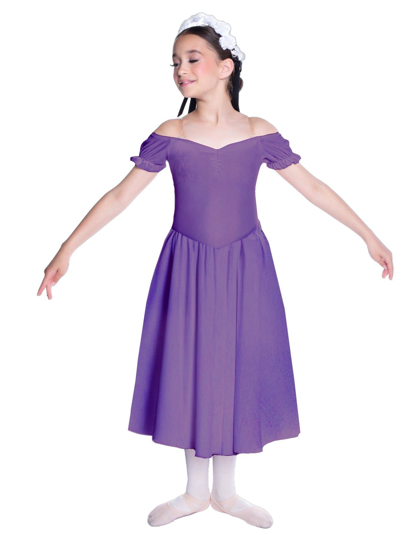 Solid Lycra Off The Shoulder Puff Sleeve Dress