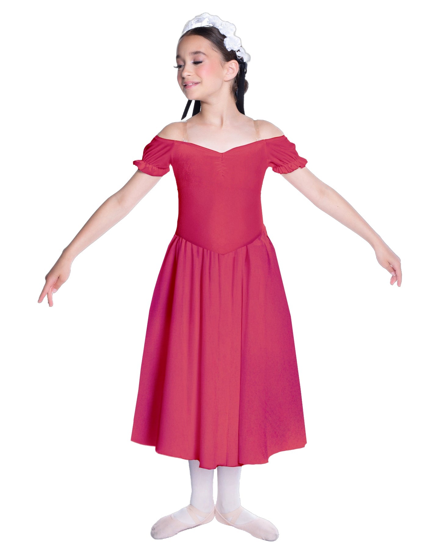Solid Lycra Off The Shoulder Puff Sleeve Dress