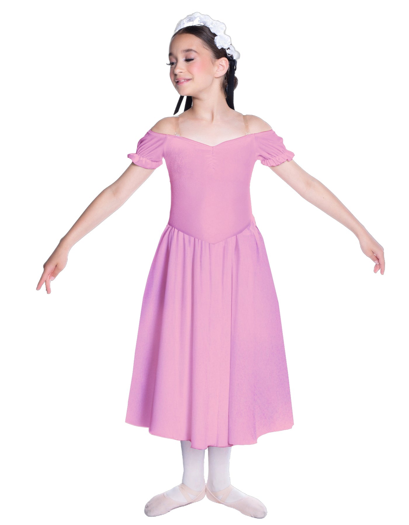 Solid Lycra Off The Shoulder Puff Sleeve Dress