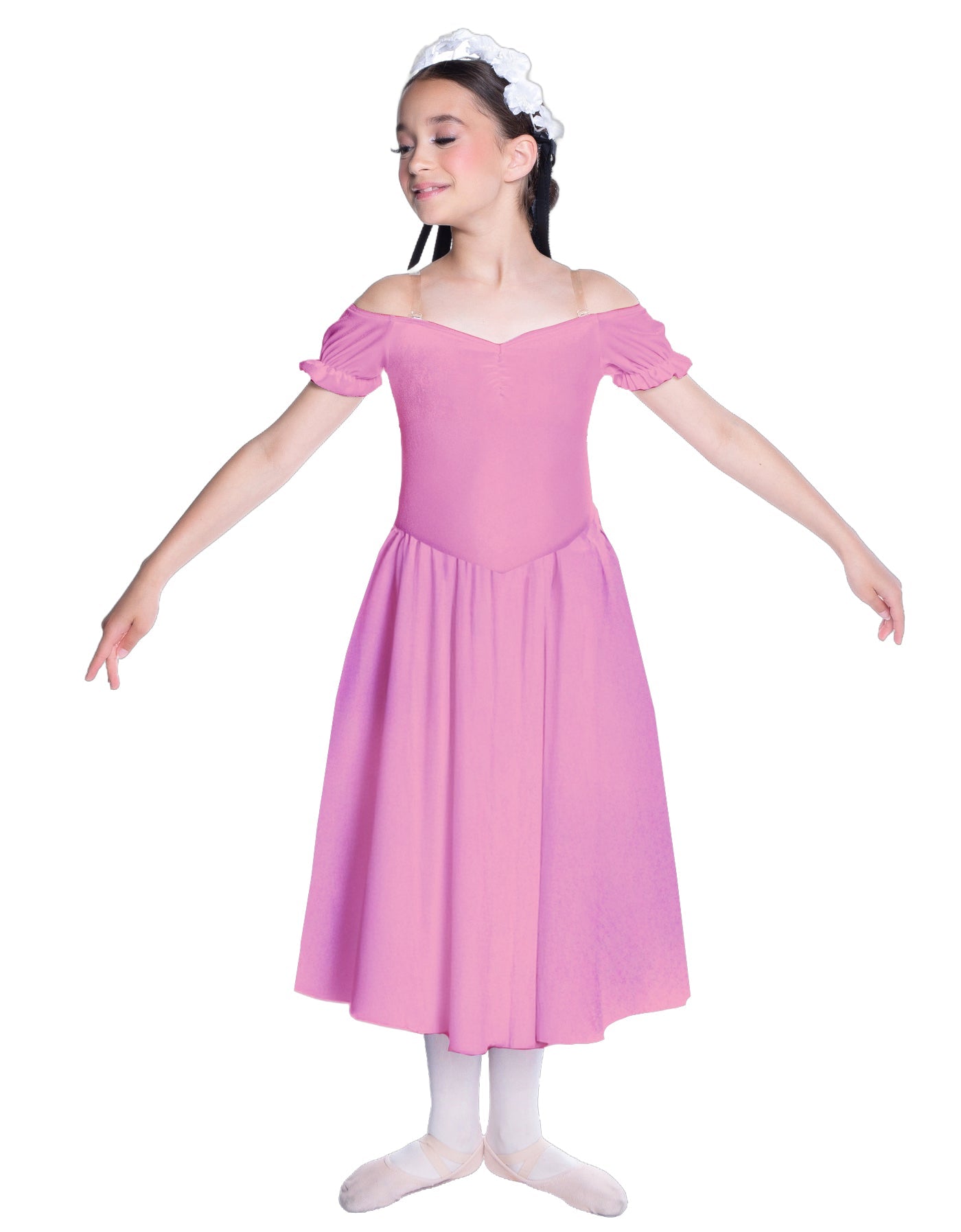 Solid Lycra Off The Shoulder Puff Sleeve Dress