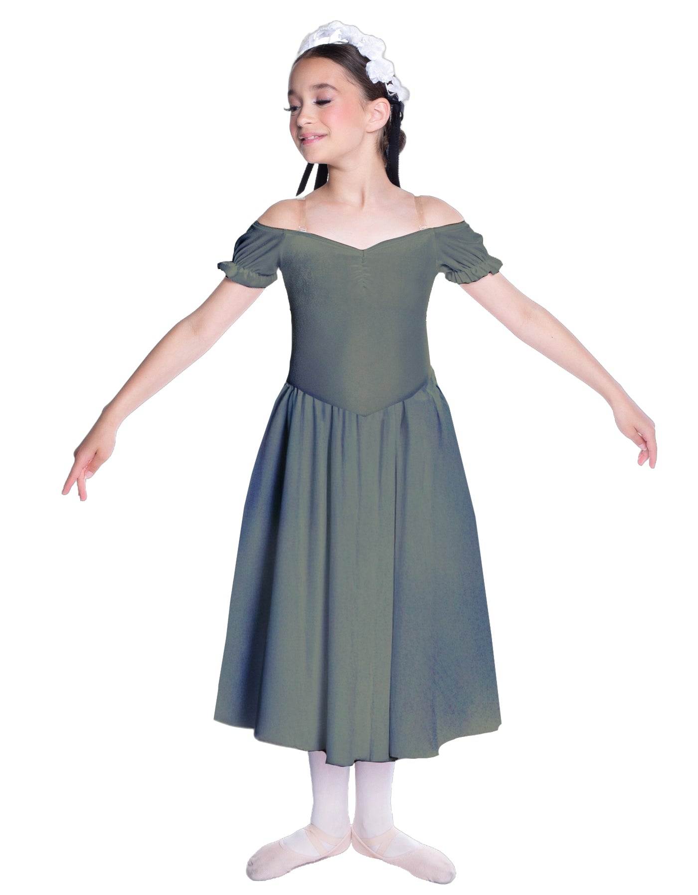 Solid Lycra Off The Shoulder Puff Sleeve Dress