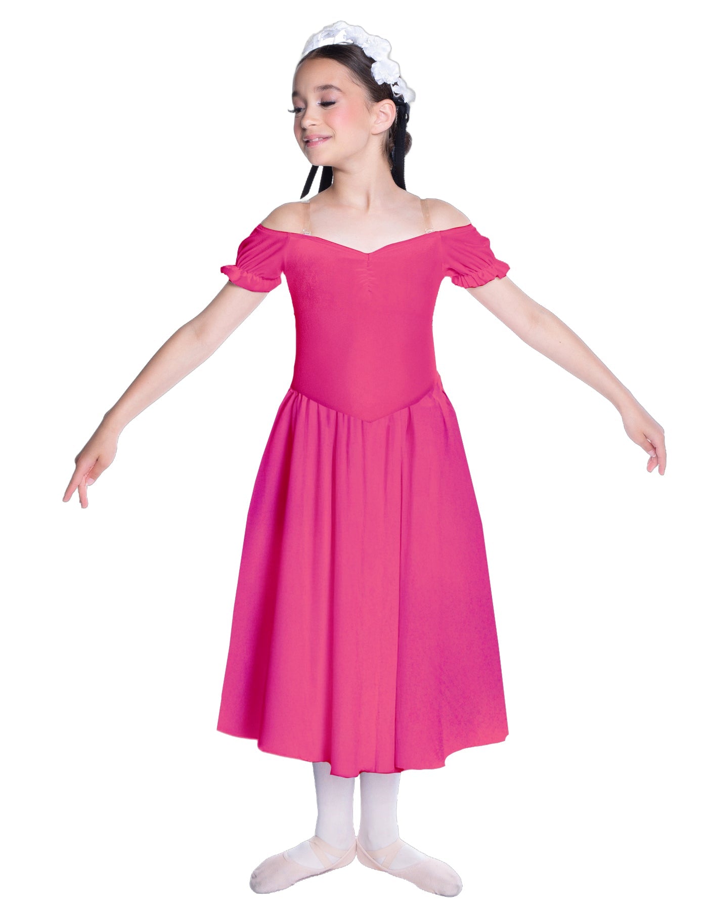 Solid Lycra Off The Shoulder Puff Sleeve Dress