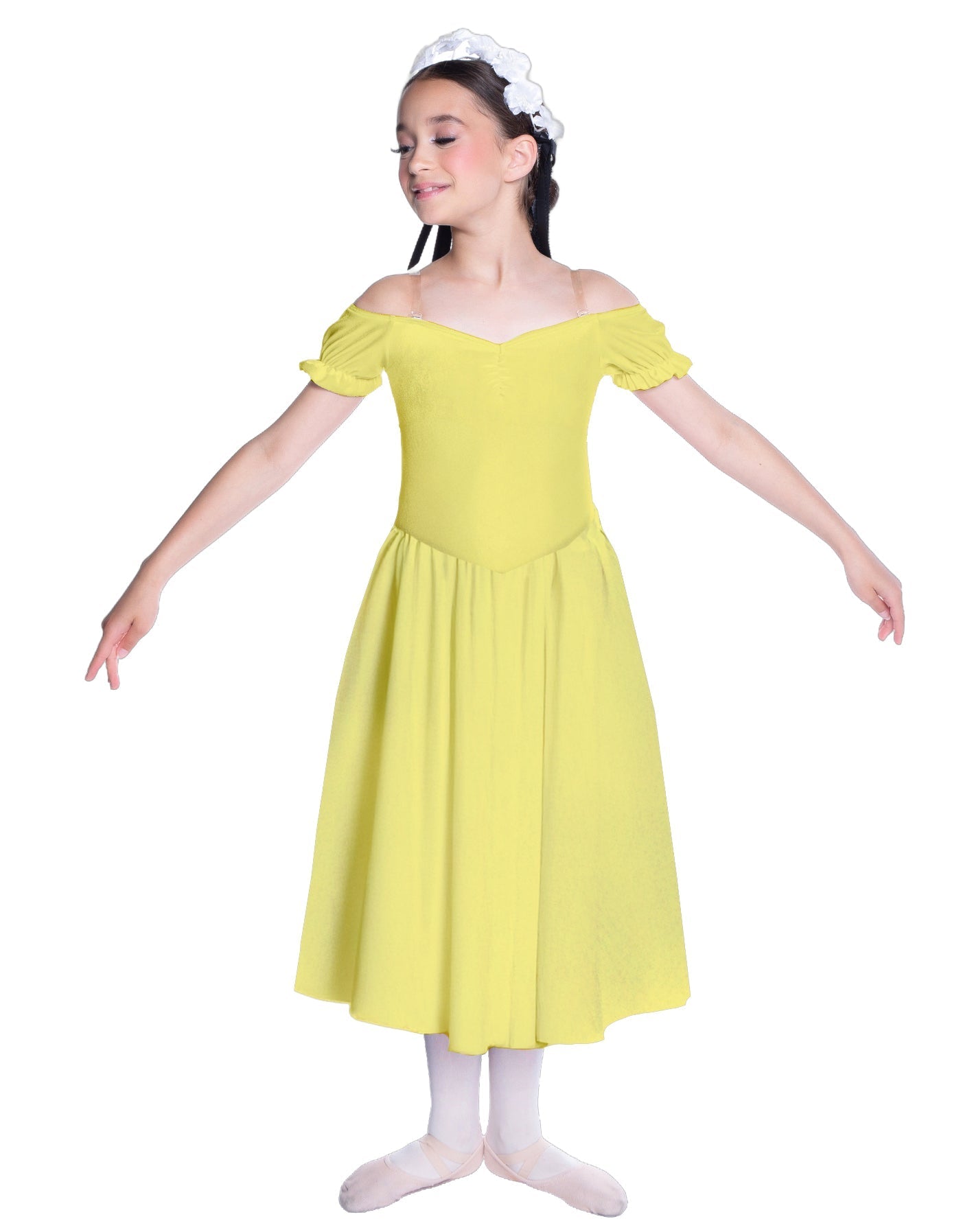Solid Lycra Off The Shoulder Puff Sleeve Dress
