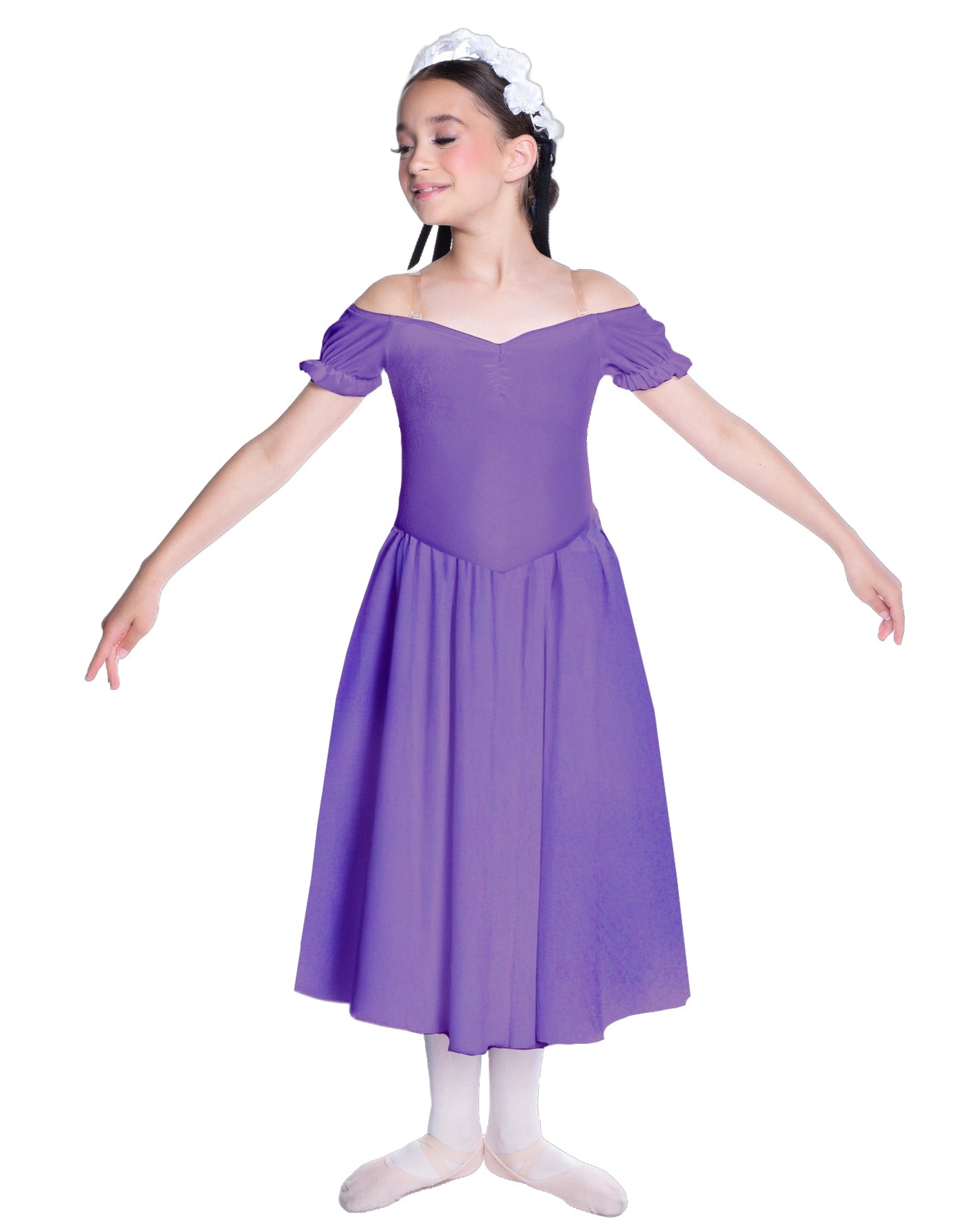 Solid Lycra Off The Shoulder Puff Sleeve Dress