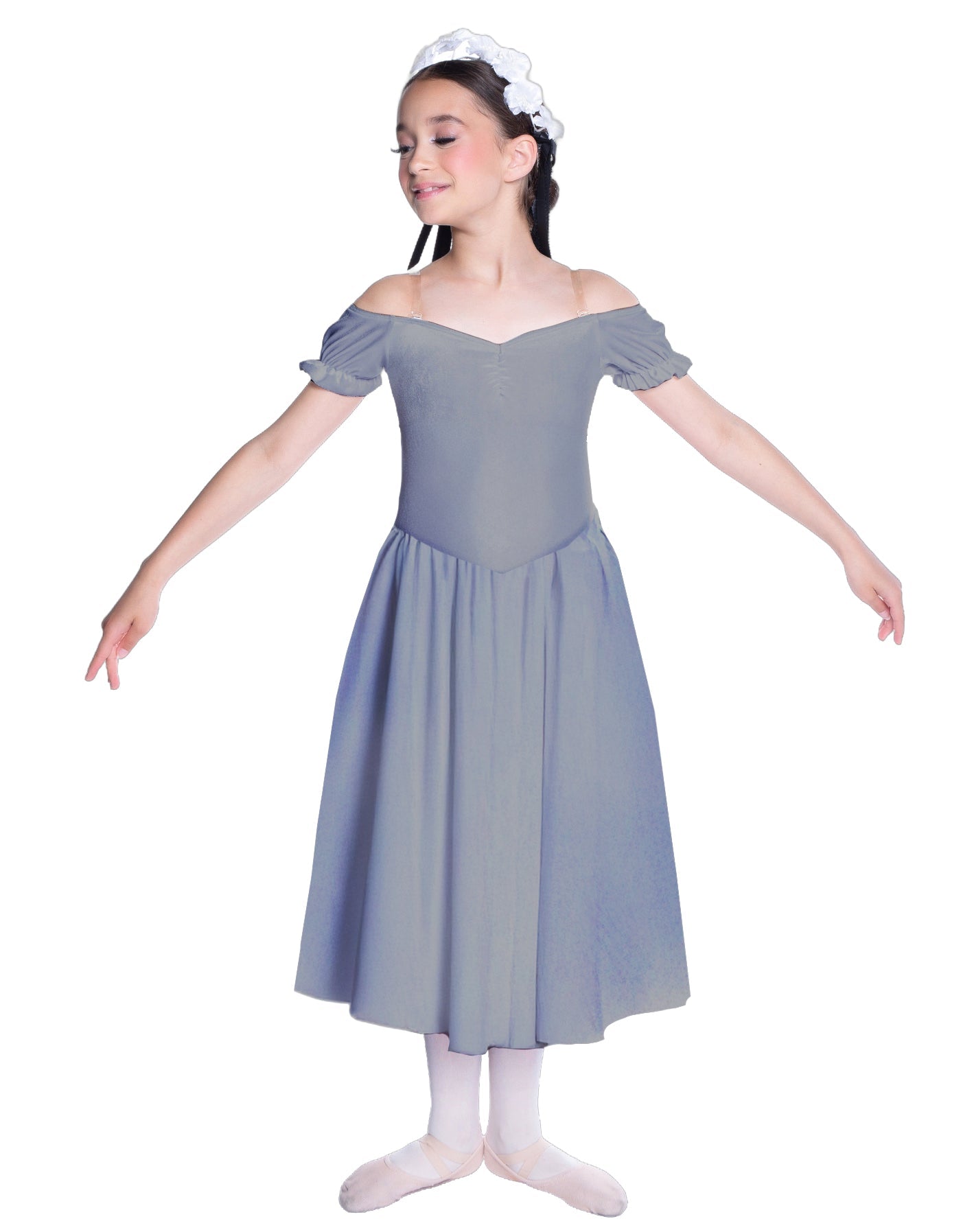 Solid Lycra Off The Shoulder Puff Sleeve Dress