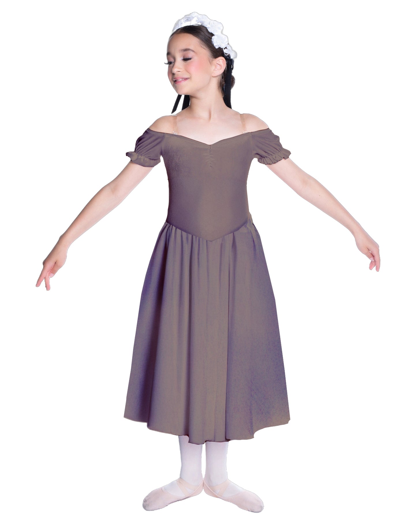 Solid Lycra Off The Shoulder Puff Sleeve Dress