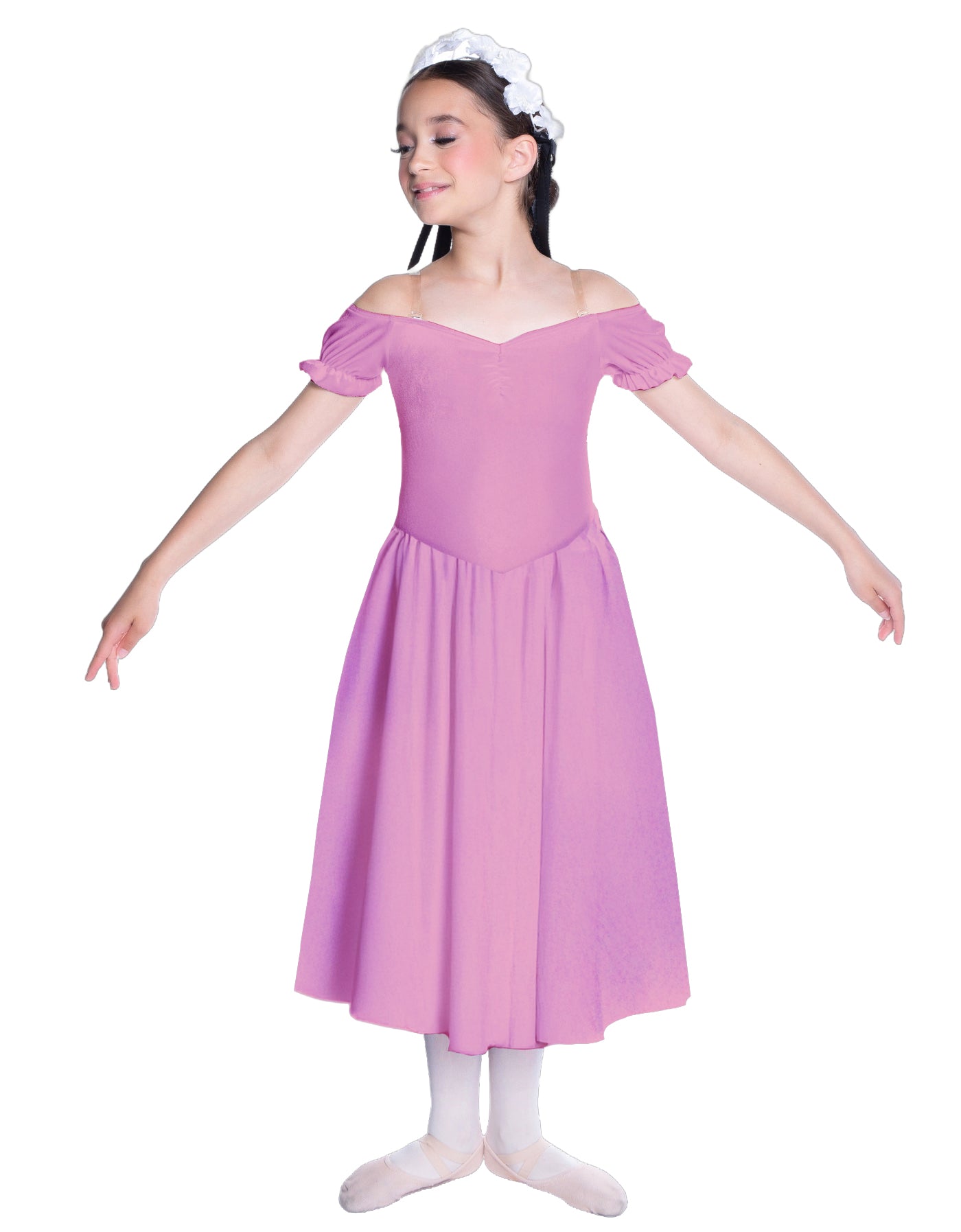 Solid Lycra Off The Shoulder Puff Sleeve Dress
