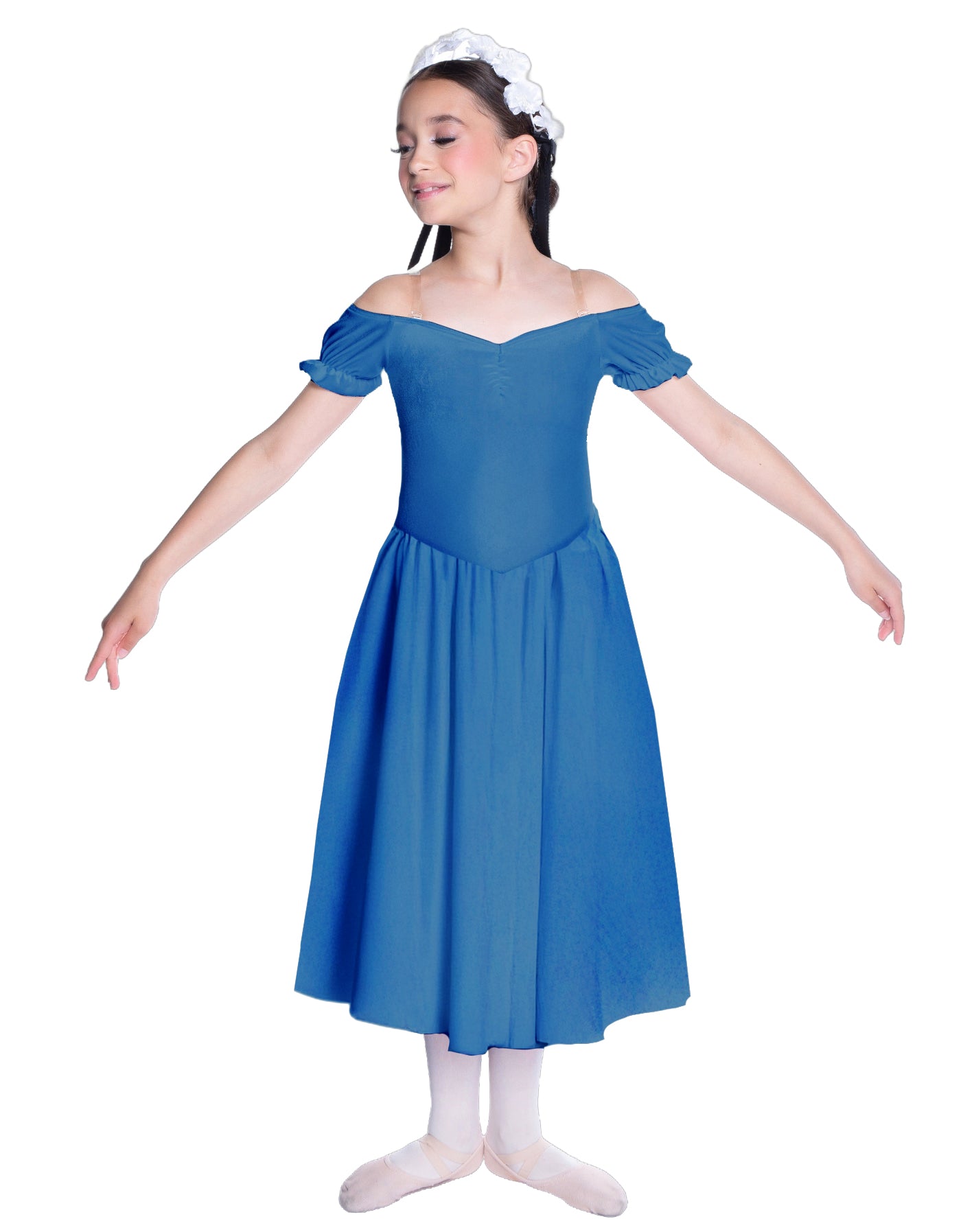 Solid Lycra Off The Shoulder Puff Sleeve Dress