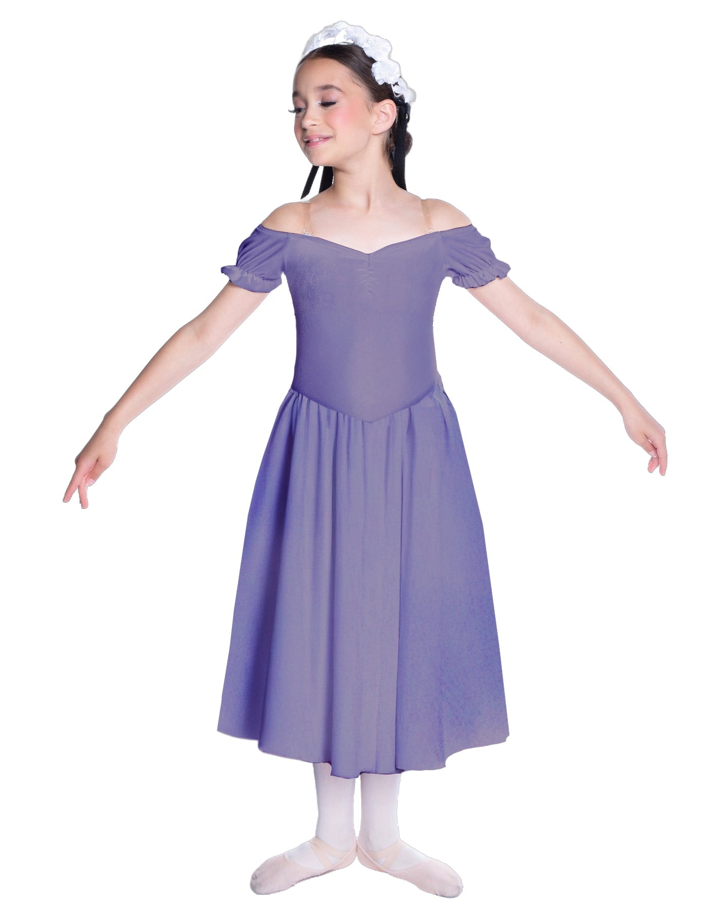 Solid Lycra Off The Shoulder Puff Sleeve Dress