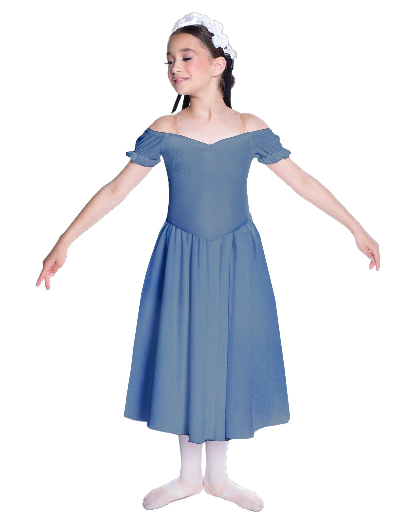 Solid Lycra Off The Shoulder Puff Sleeve Dress