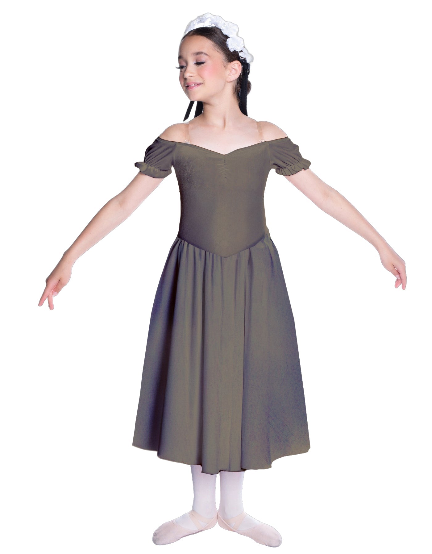 Solid Lycra Off The Shoulder Puff Sleeve Dress