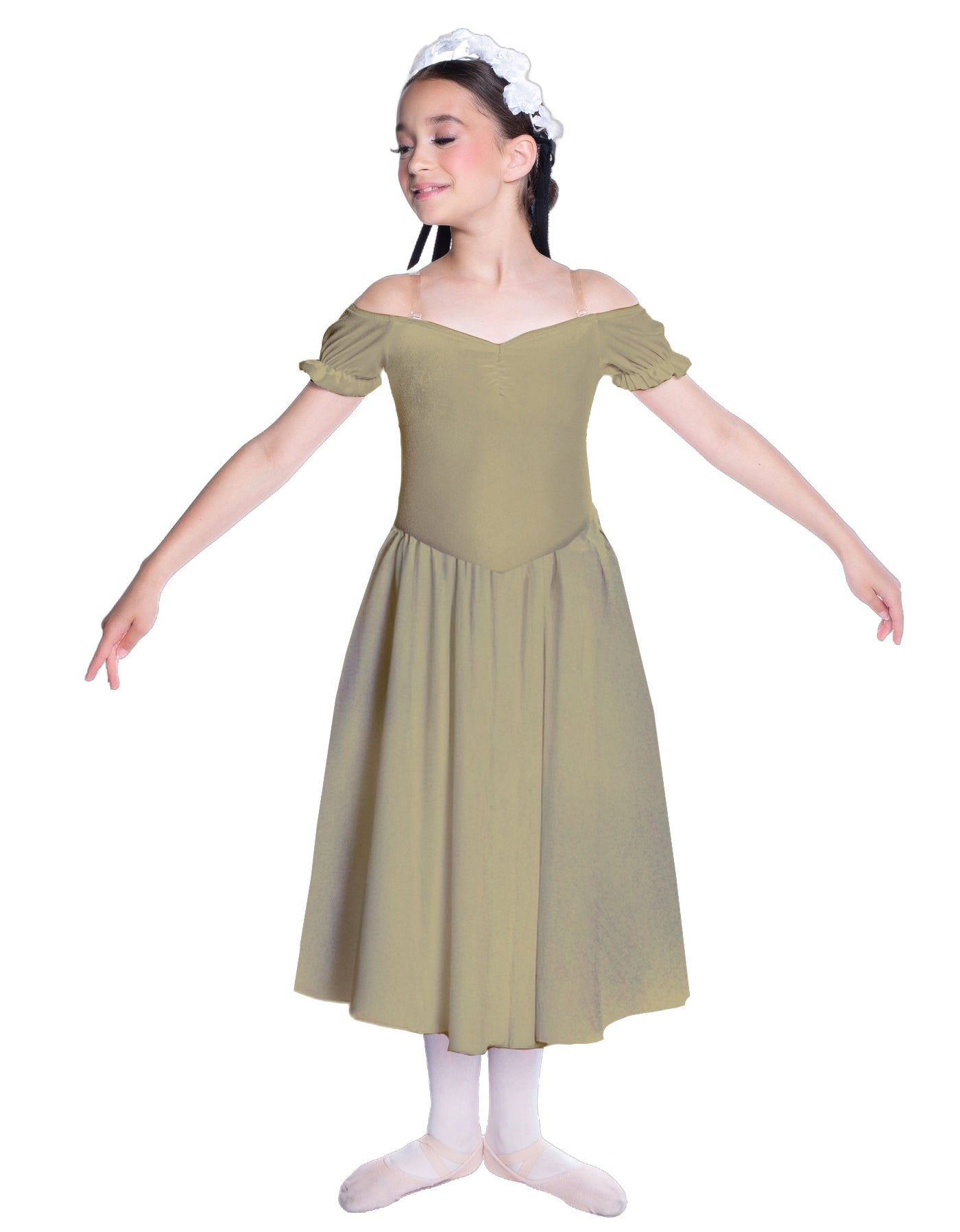 Solid Lycra Off The Shoulder Puff Sleeve Dress
