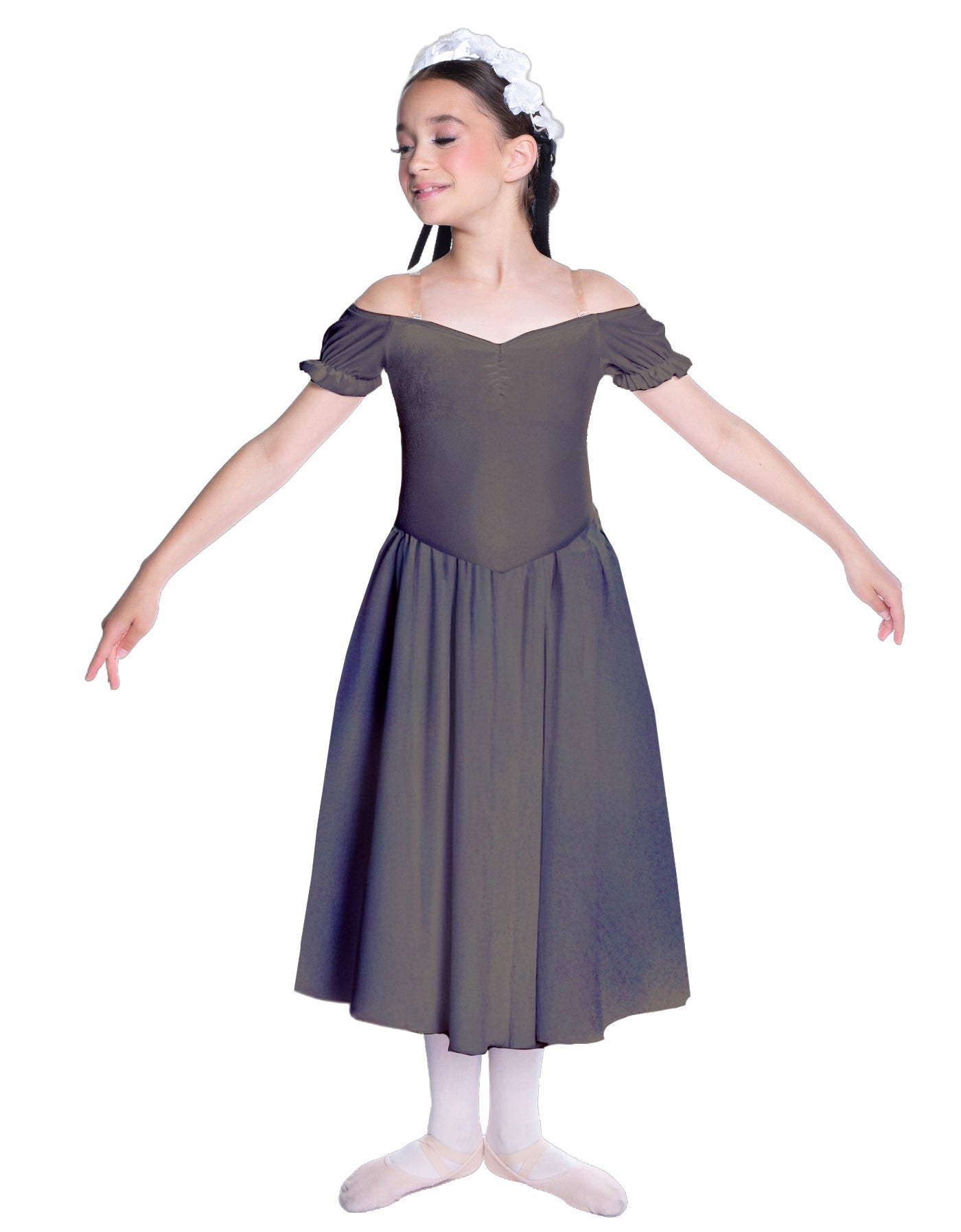 Solid Lycra Off The Shoulder Puff Sleeve Dress