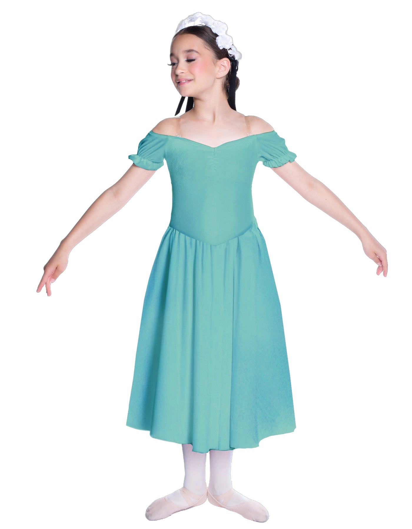 Solid Lycra Off The Shoulder Puff Sleeve Dress