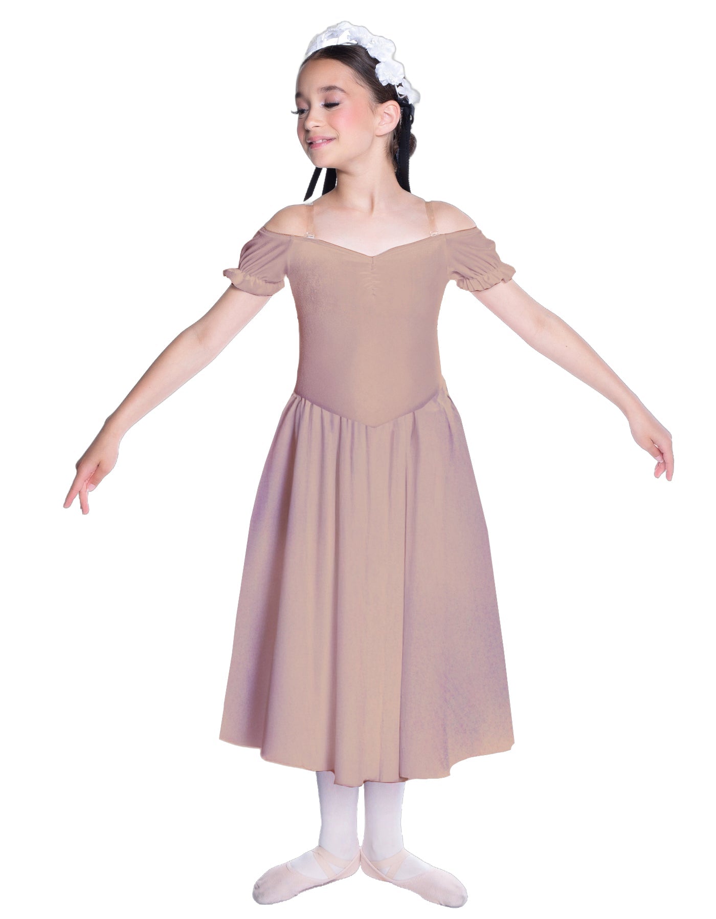 Solid Lycra Off The Shoulder Puff Sleeve Dress