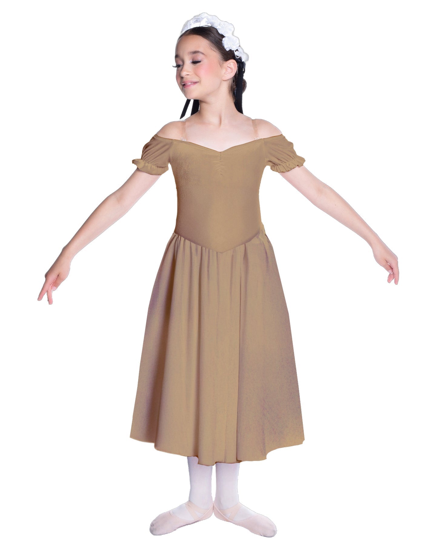 Solid Lycra Off The Shoulder Puff Sleeve Dress
