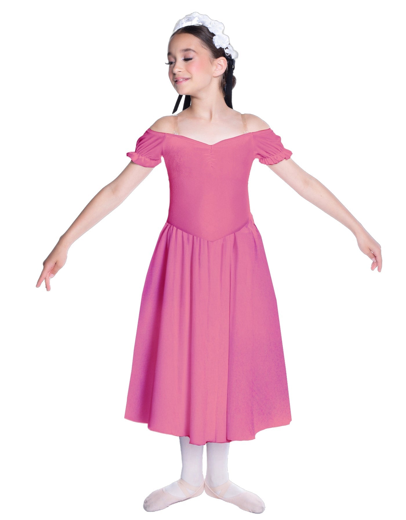 Solid Lycra Off The Shoulder Puff Sleeve Dress