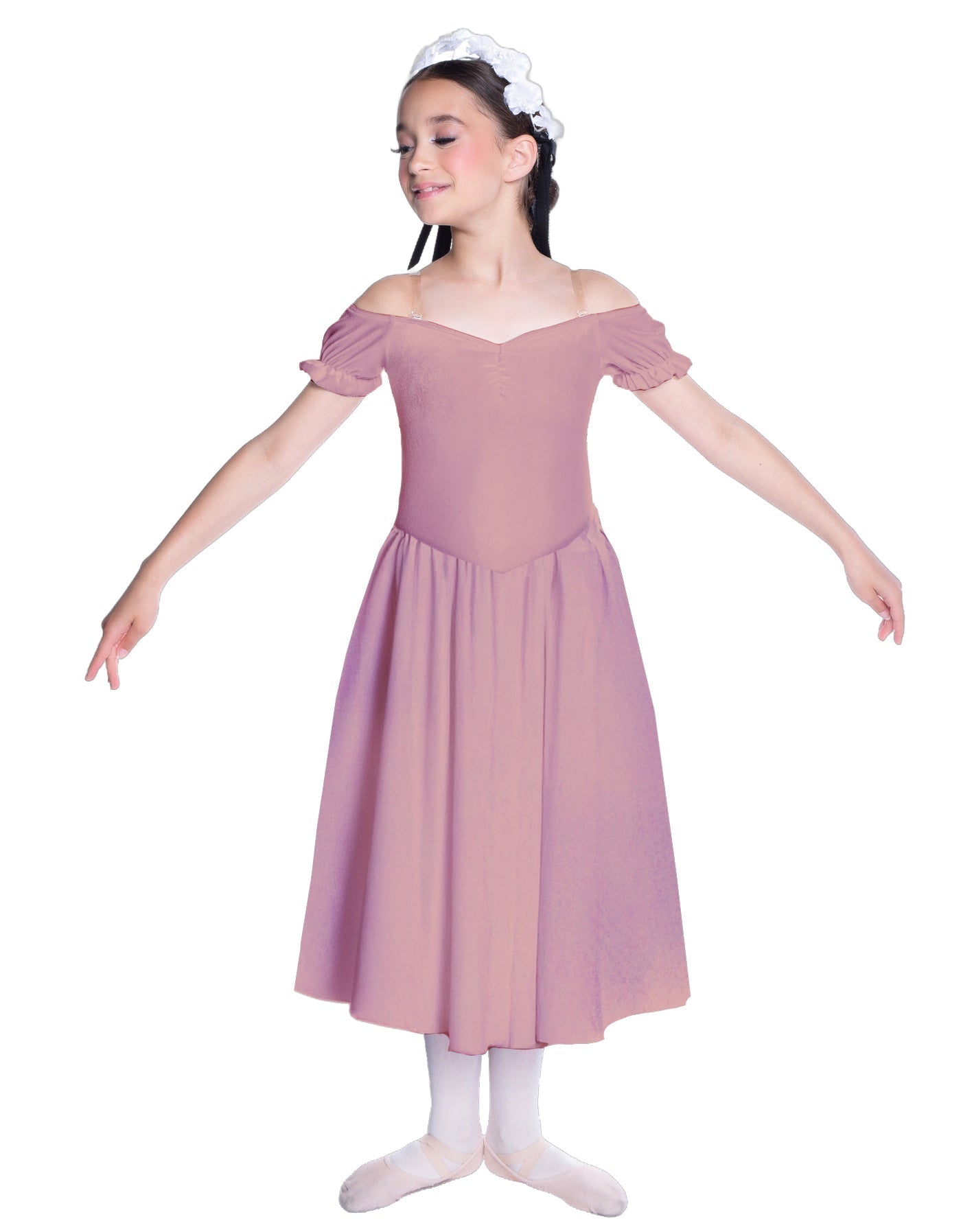 Solid Lycra Off The Shoulder Puff Sleeve Dress