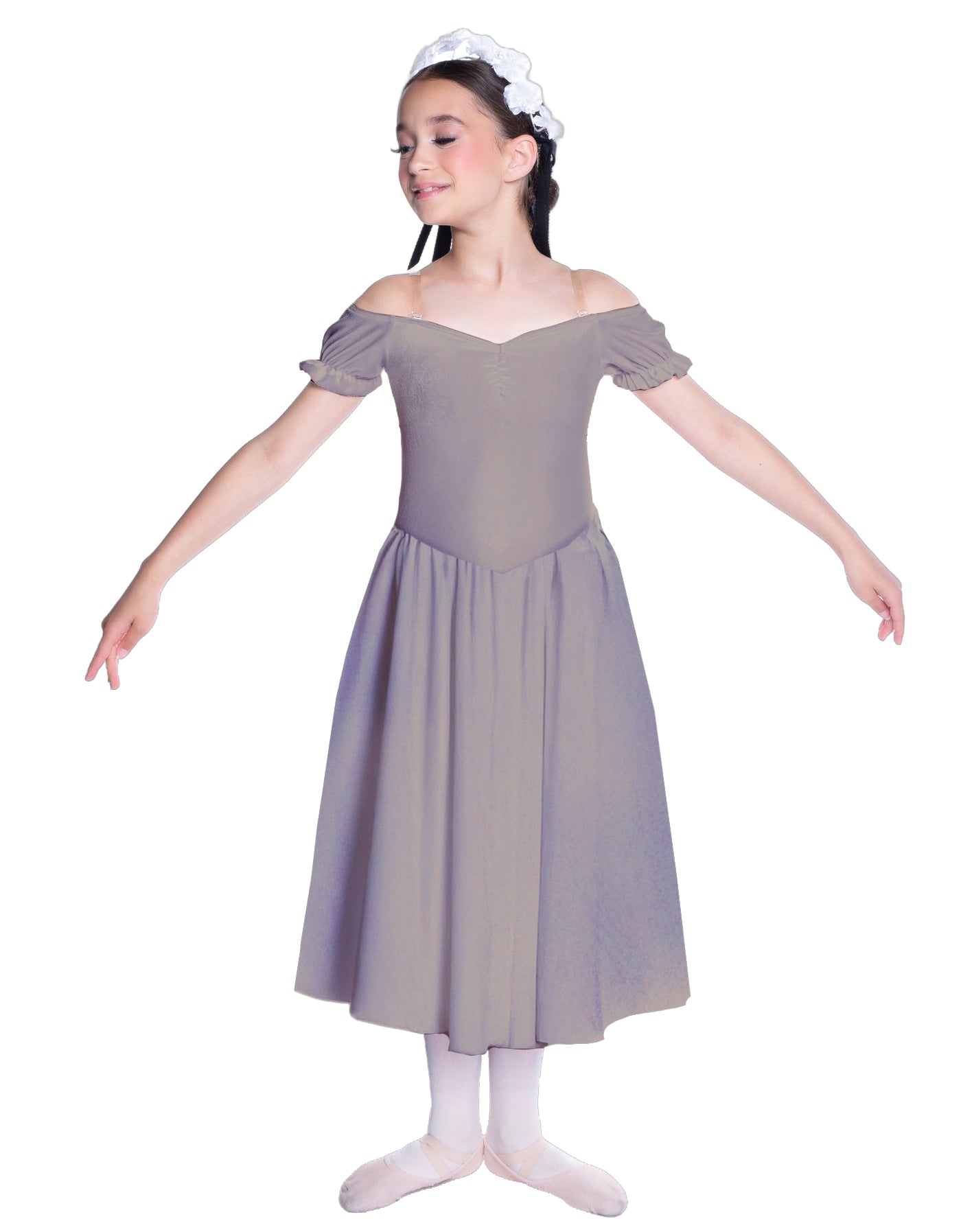 Solid Lycra Off The Shoulder Puff Sleeve Dress