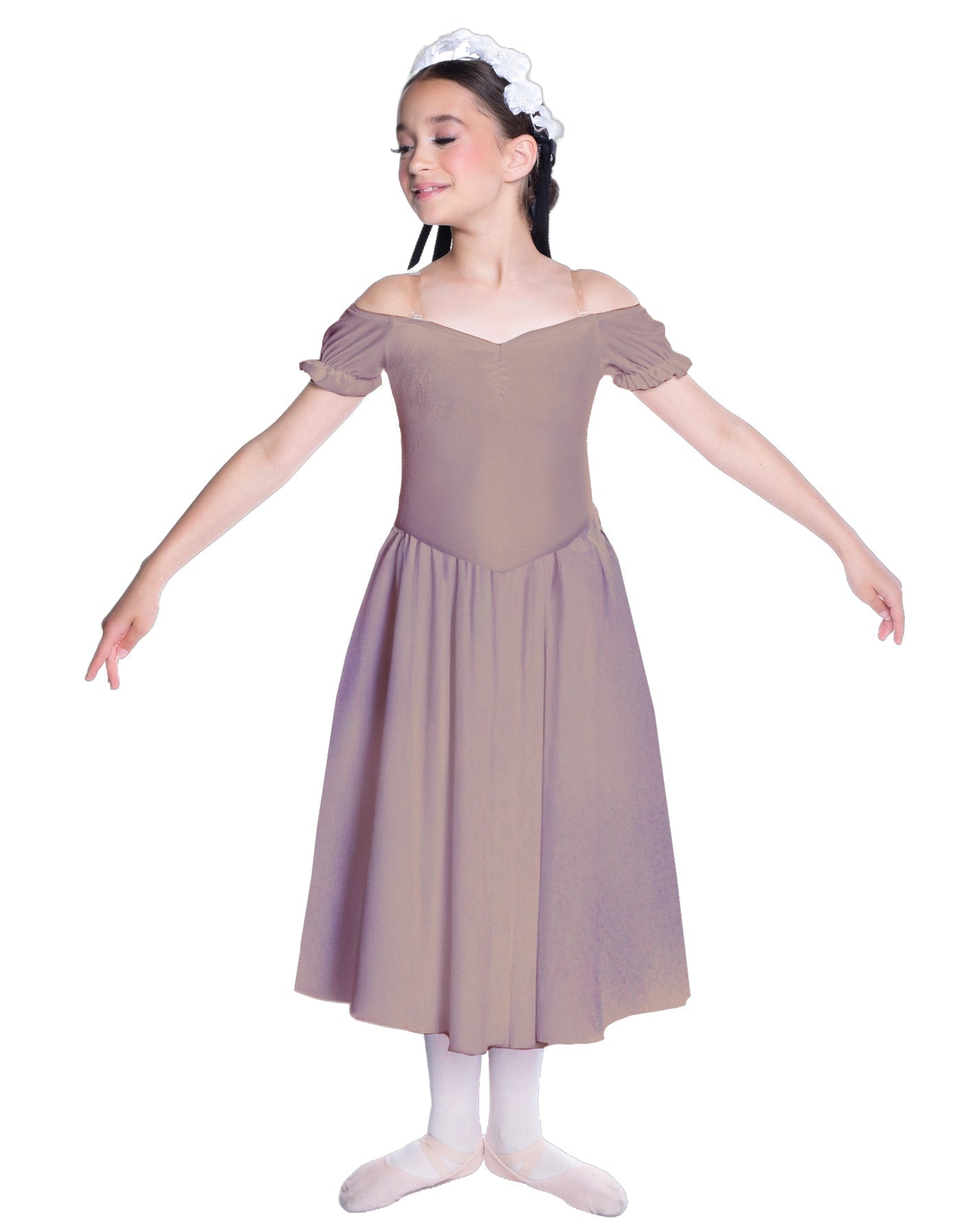 Solid Lycra Off The Shoulder Puff Sleeve Dress