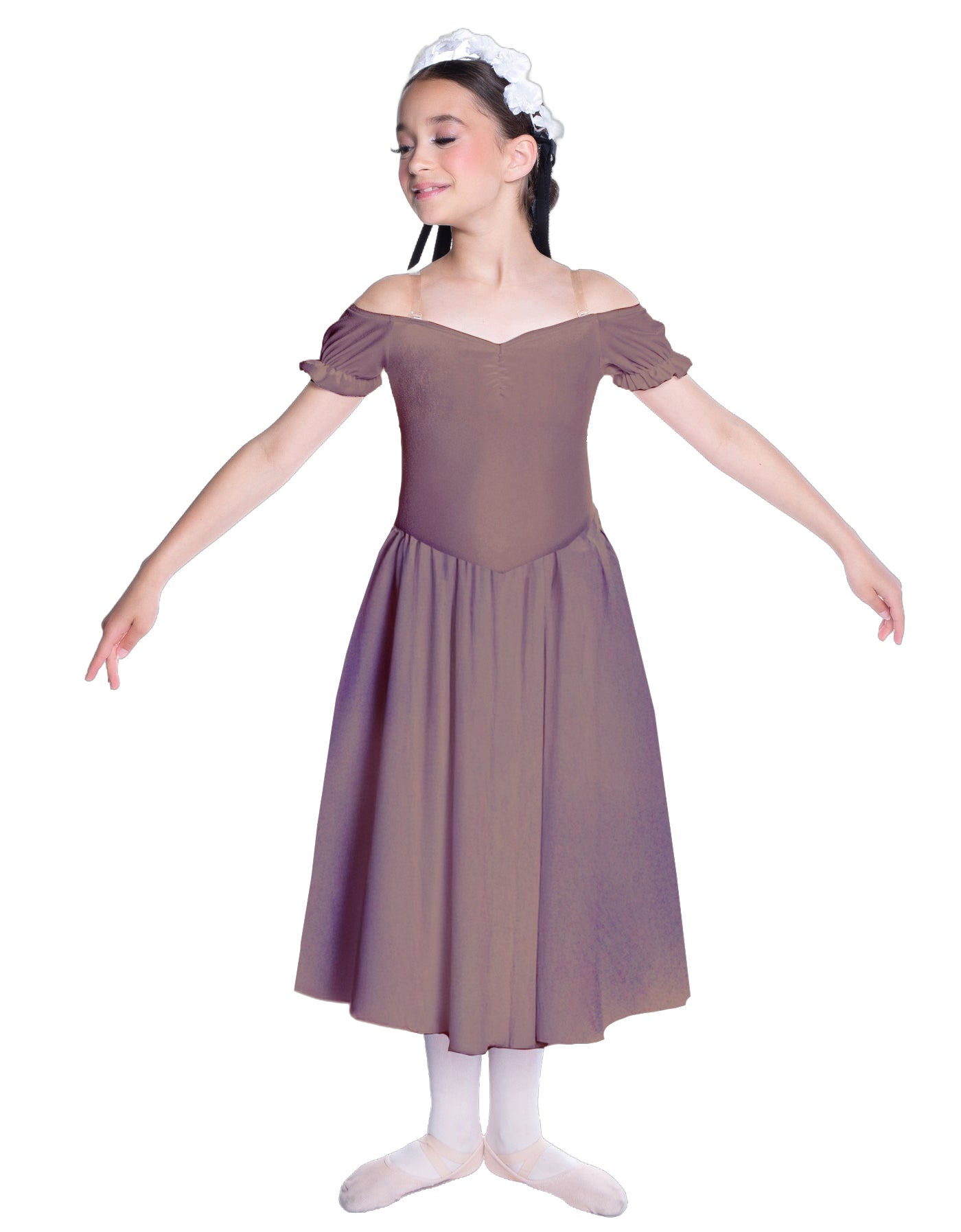 Solid Lycra Off The Shoulder Puff Sleeve Dress