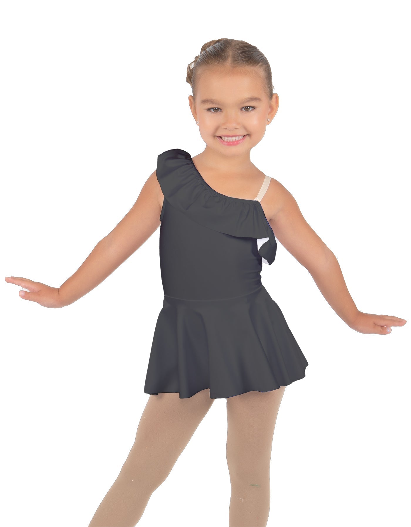 Solid Lycra One Shoulder w Ruffle Dress