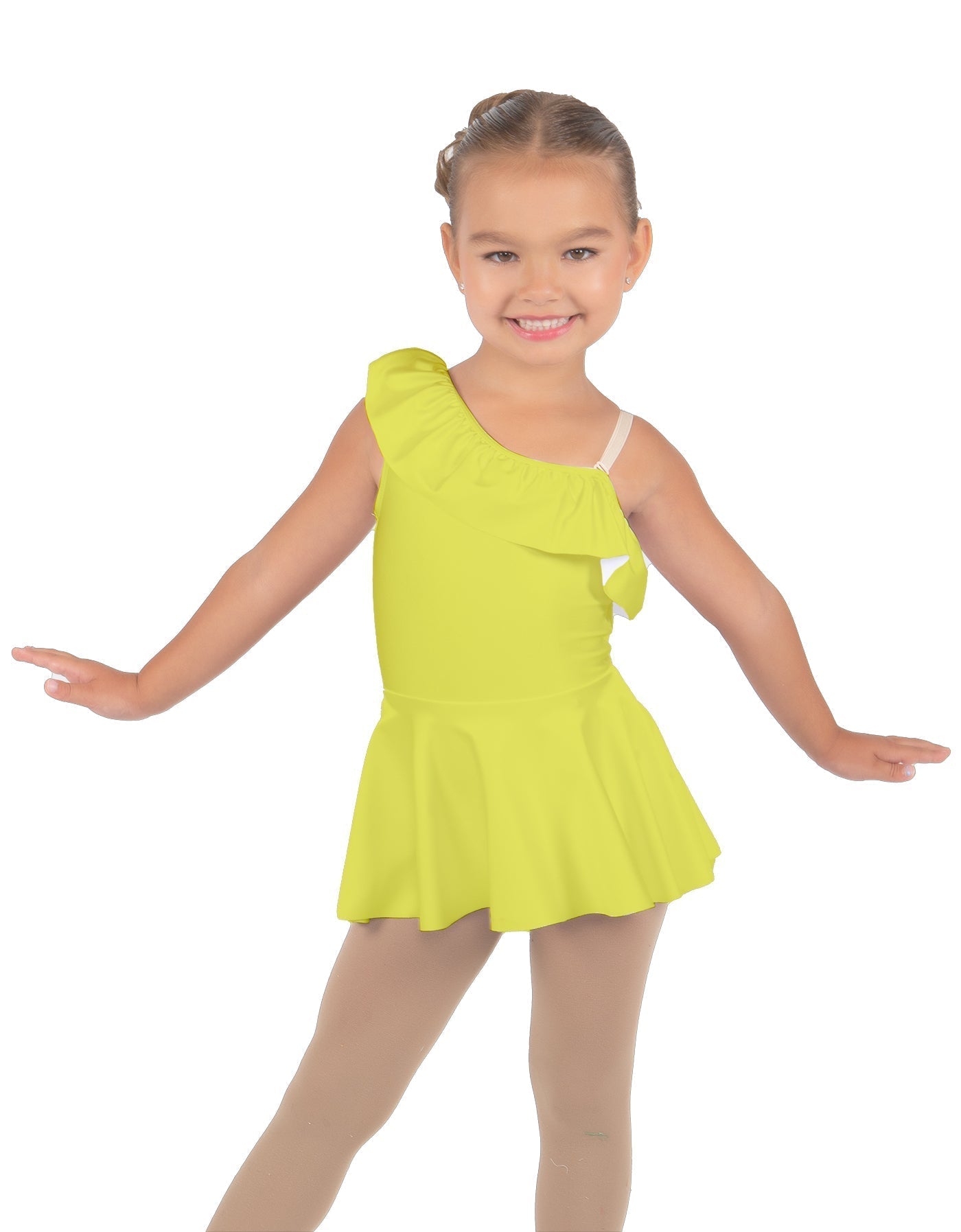 Solid Lycra One Shoulder w Ruffle Dress