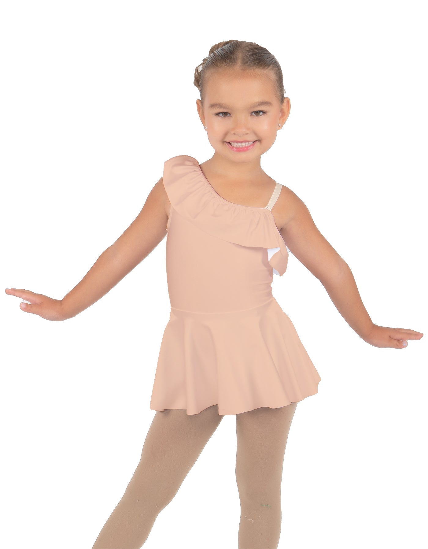 Solid Lycra One Shoulder w Ruffle Dress