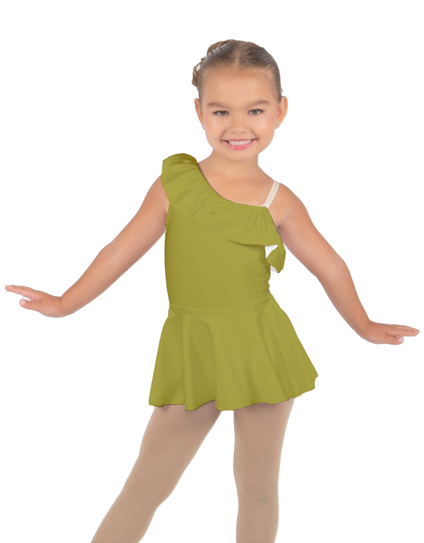 Solid Lycra One Shoulder w Ruffle Dress