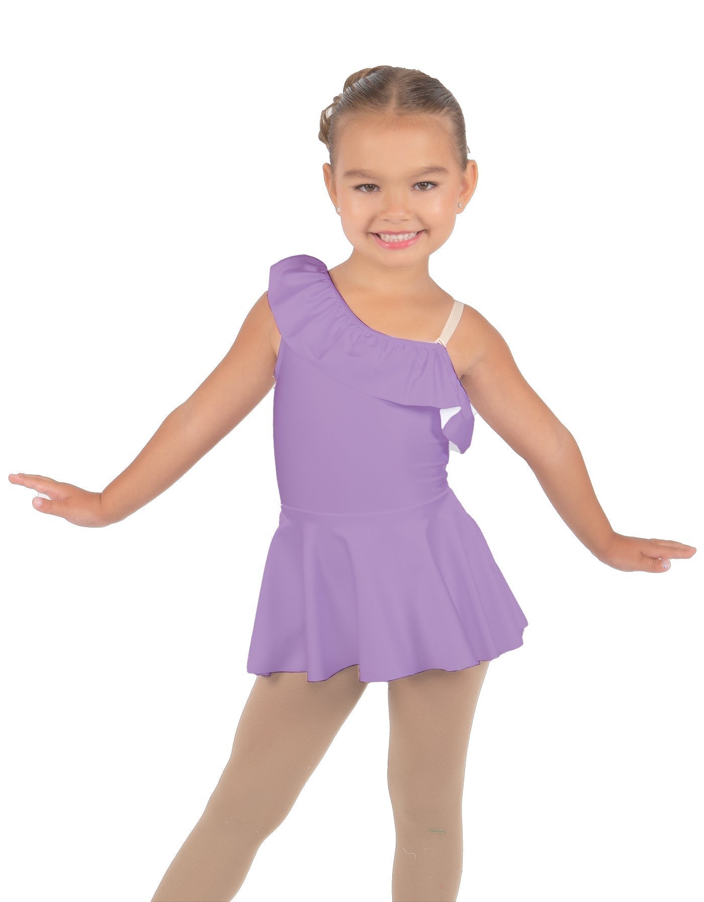 Solid Lycra One Shoulder w Ruffle Dress