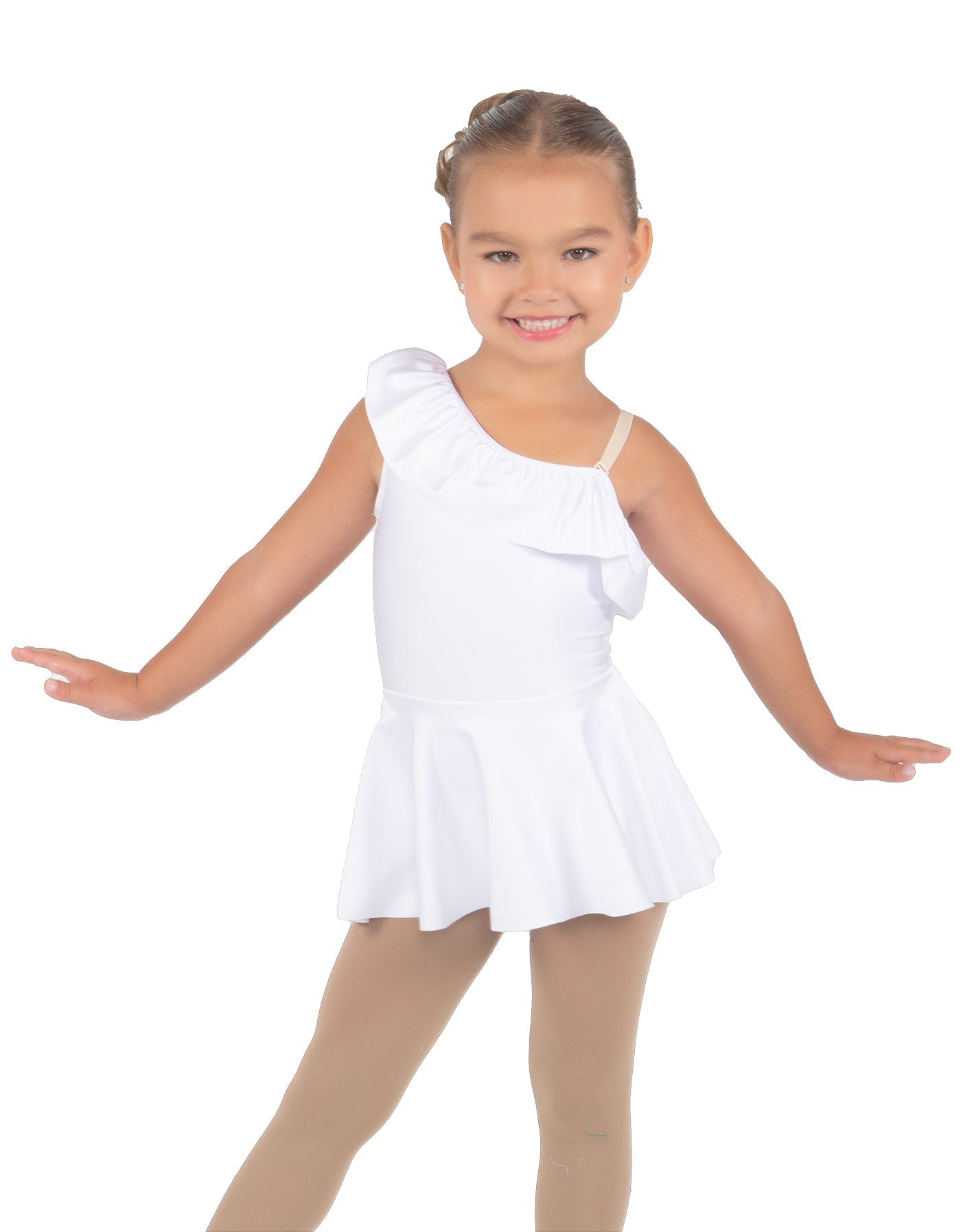 Solid Lycra One Shoulder w Ruffle Dress