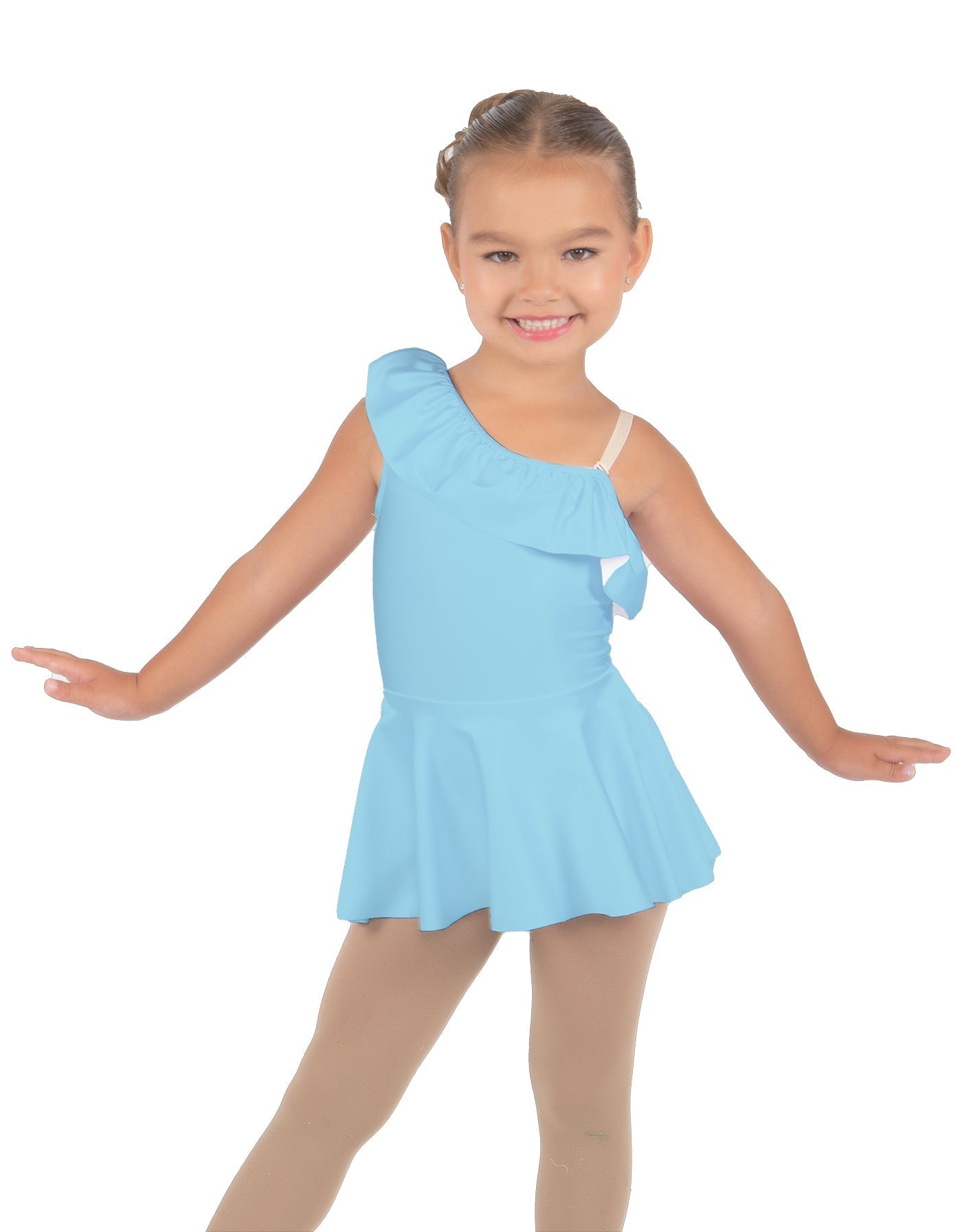Solid Lycra One Shoulder w Ruffle Dress