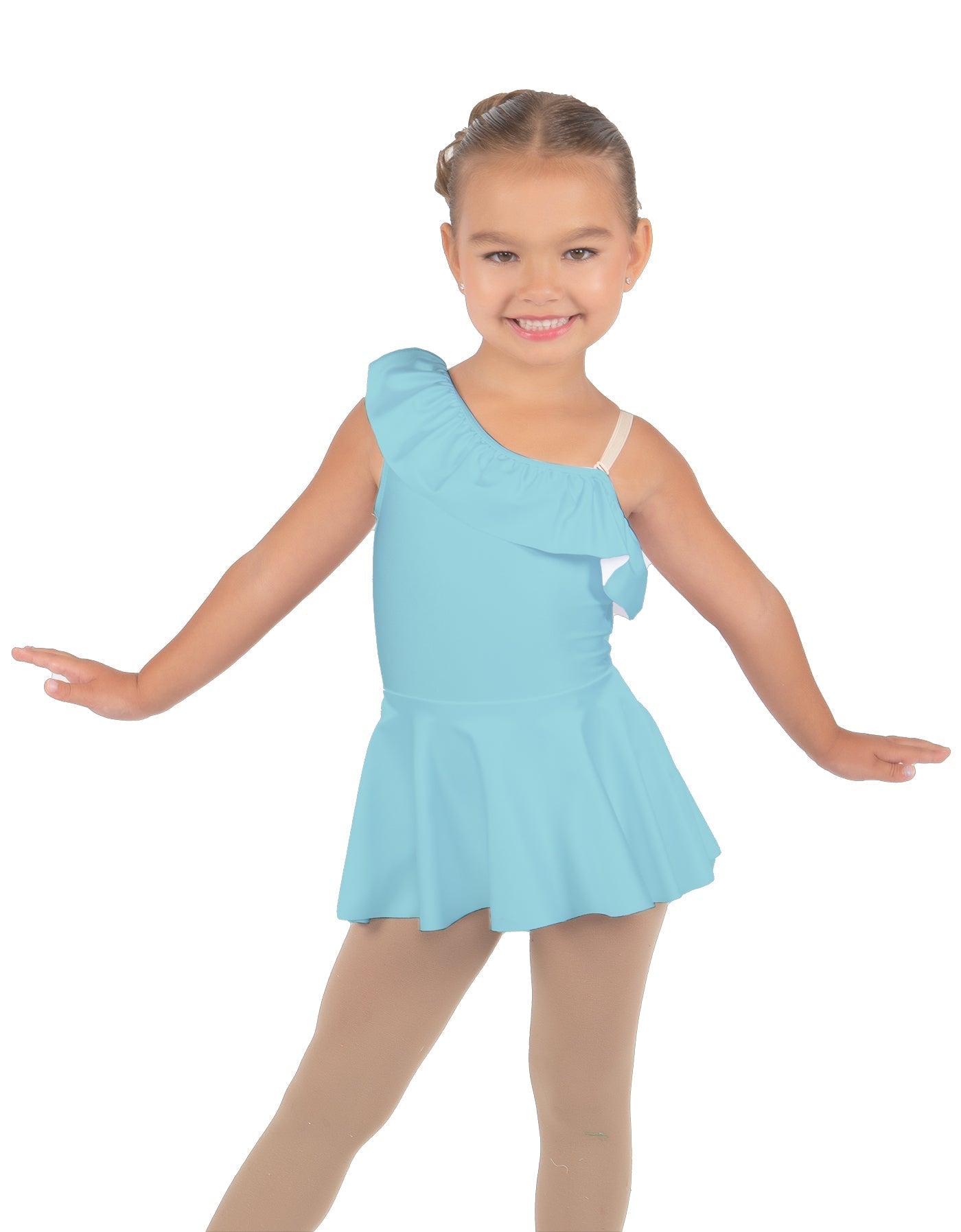 Solid Lycra One Shoulder w Ruffle Dress