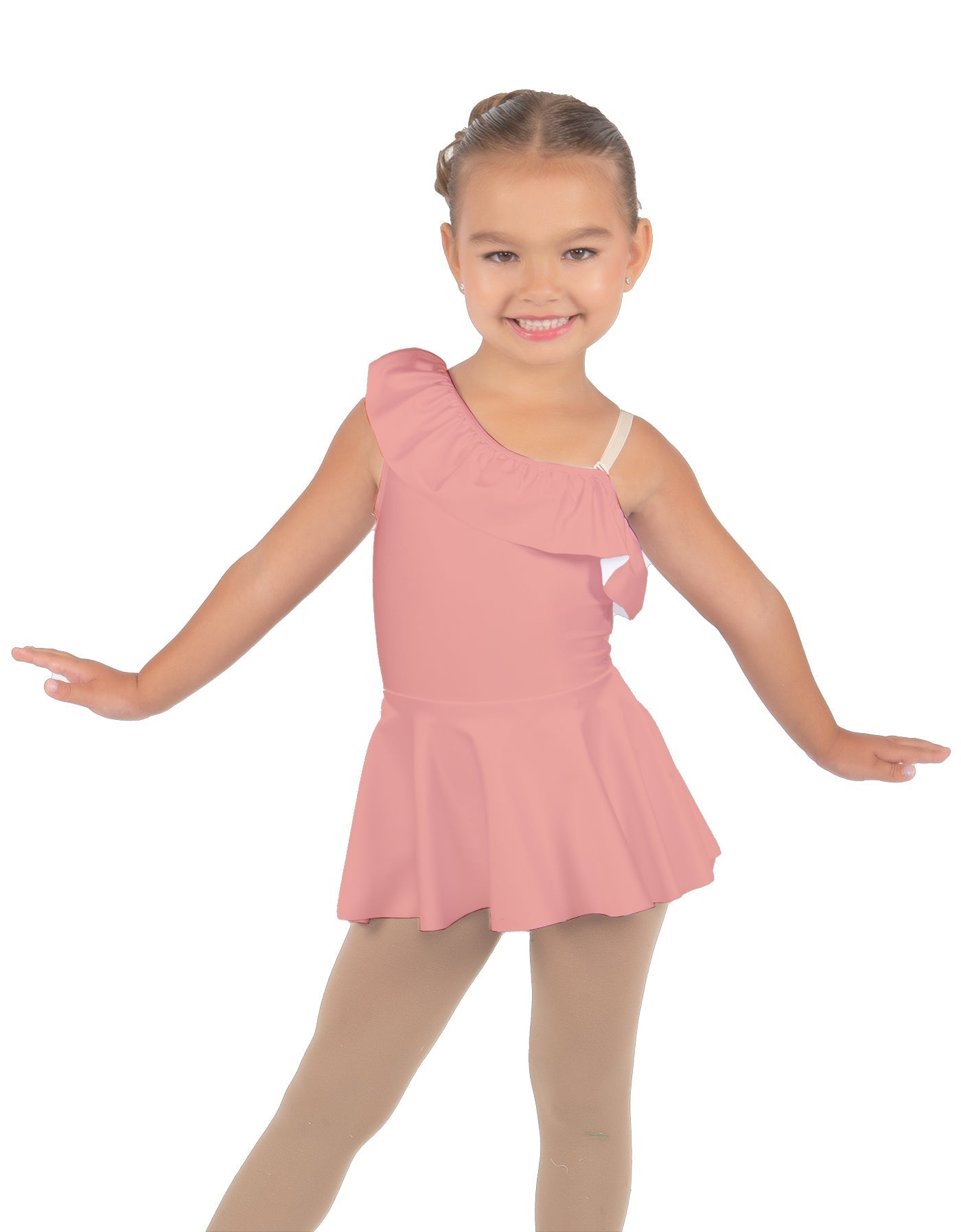 Solid Lycra One Shoulder w Ruffle Dress