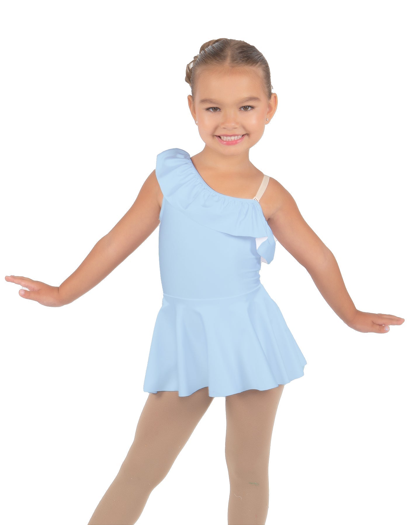 Solid Lycra One Shoulder w Ruffle Dress