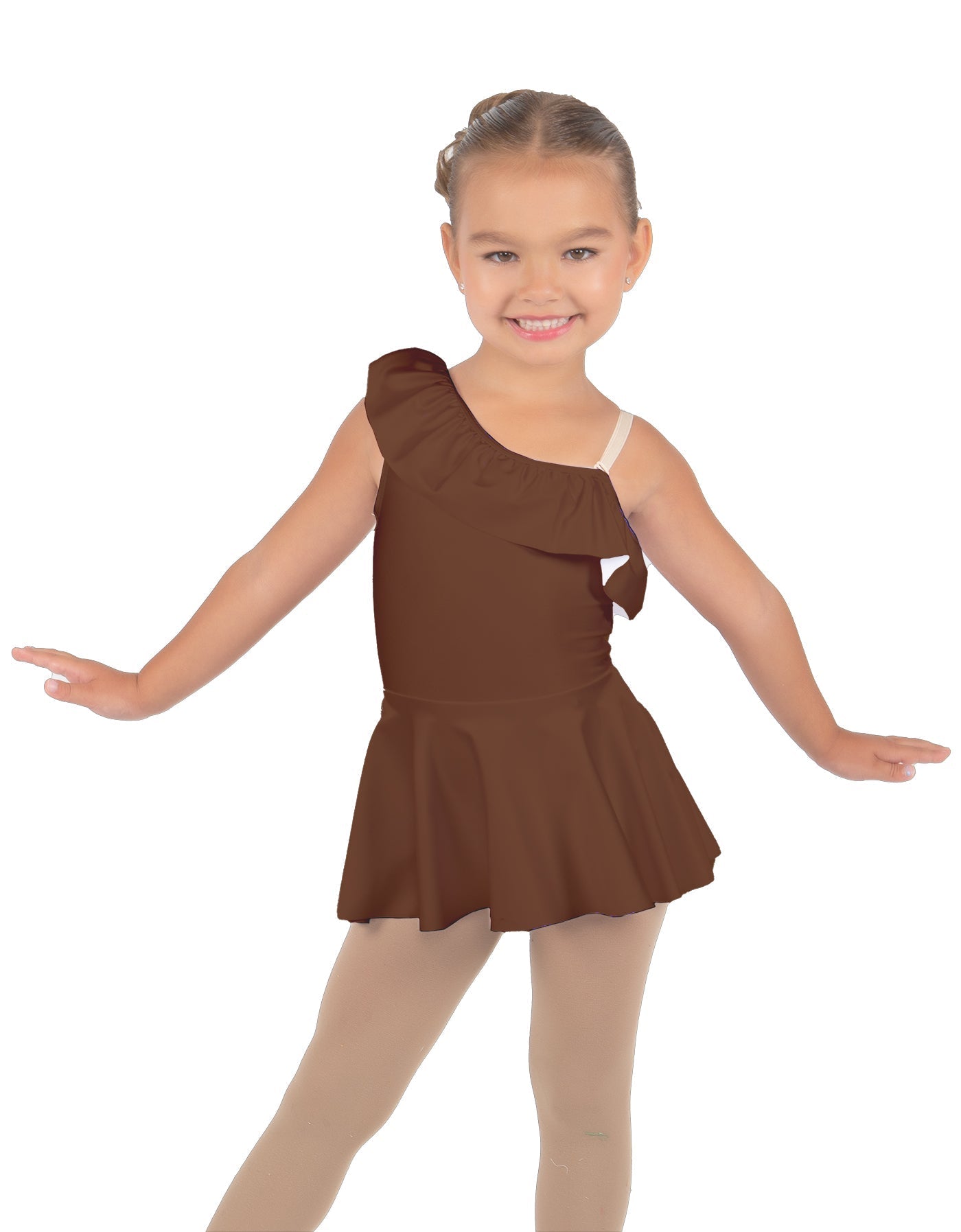 Solid Lycra One Shoulder w Ruffle Dress