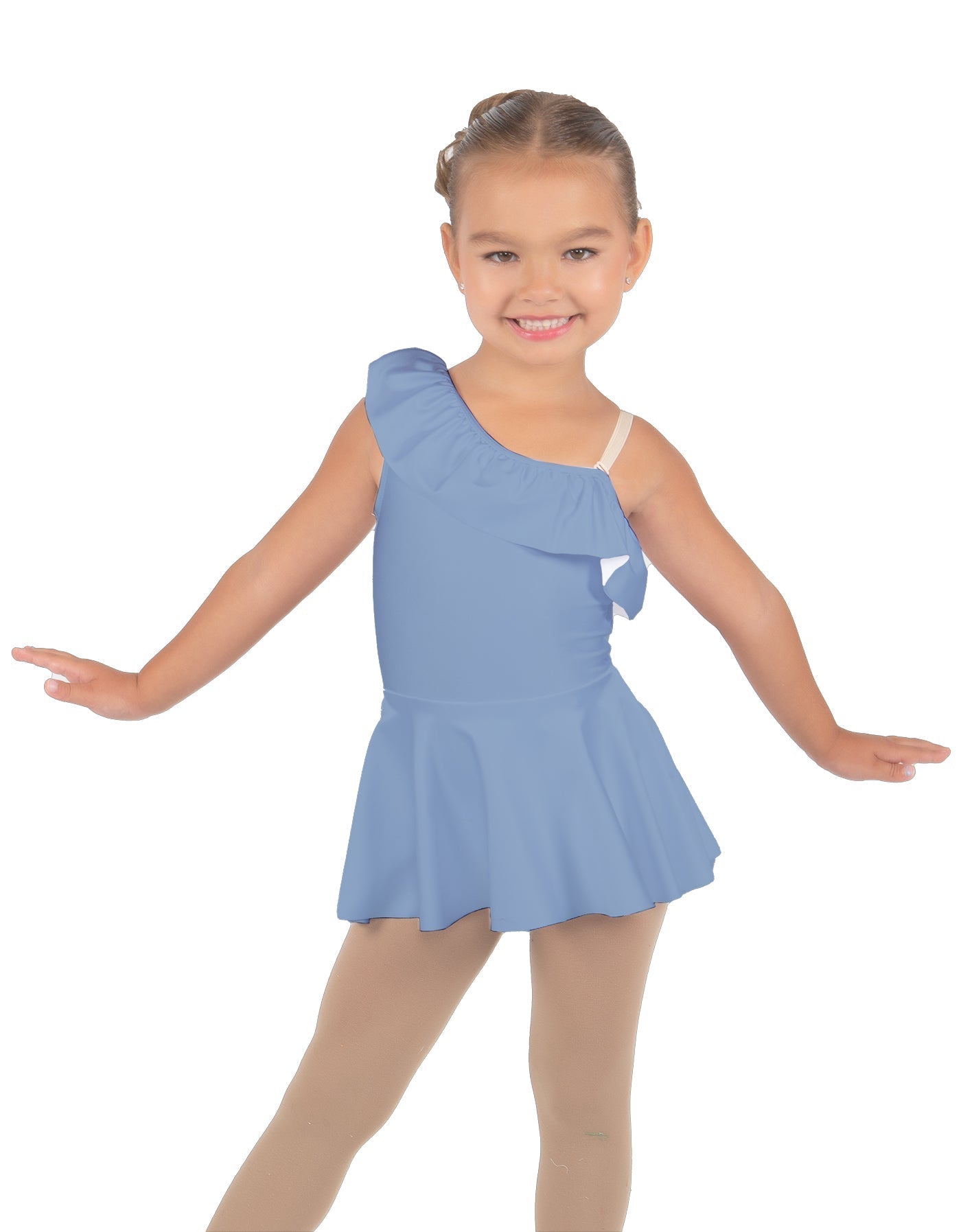 Solid Lycra One Shoulder w Ruffle Dress
