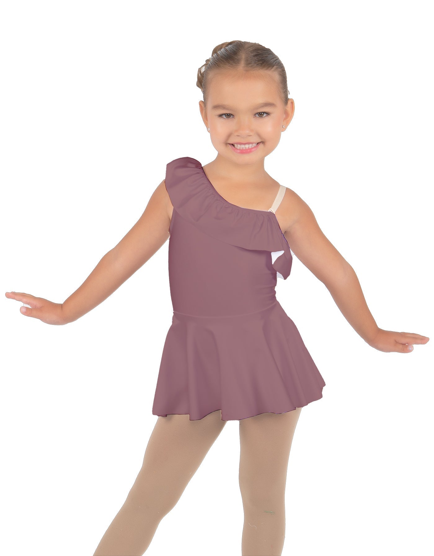 Solid Lycra One Shoulder w Ruffle Dress