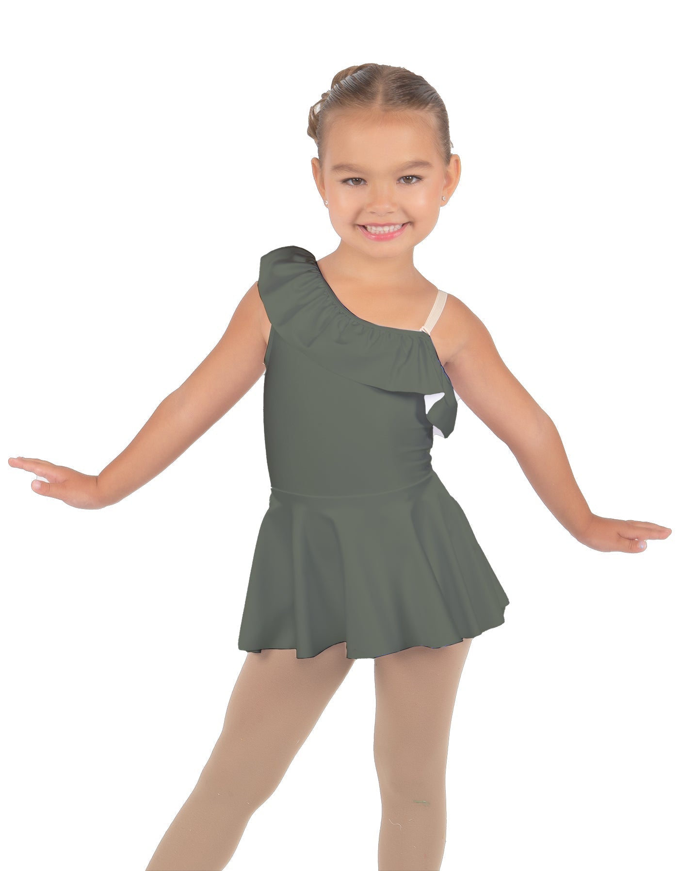 Solid Lycra One Shoulder w Ruffle Dress