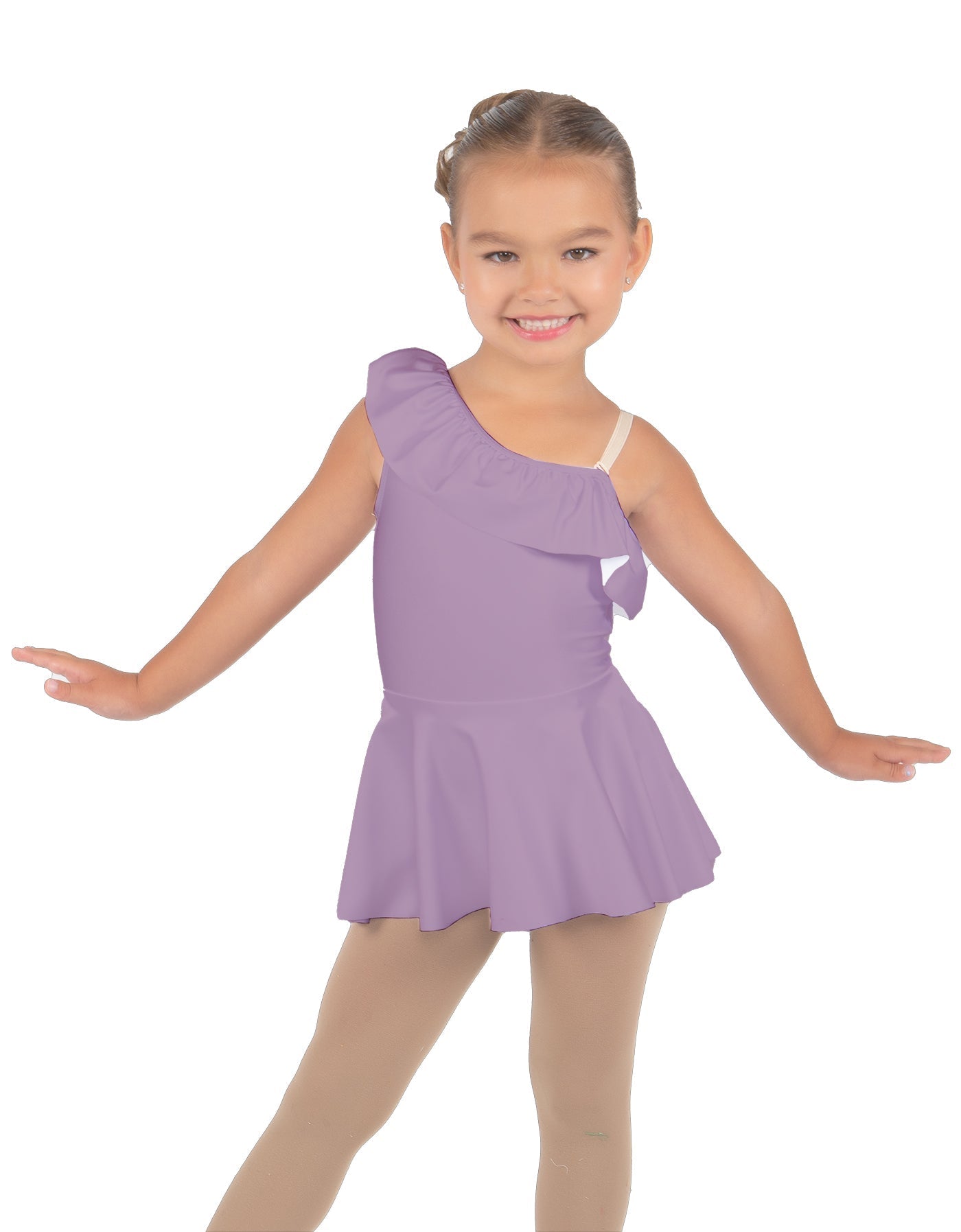 Solid Lycra One Shoulder w Ruffle Dress
