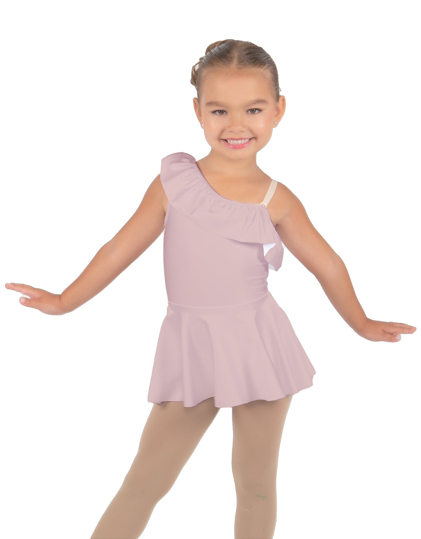 Solid Lycra One Shoulder w Ruffle Dress