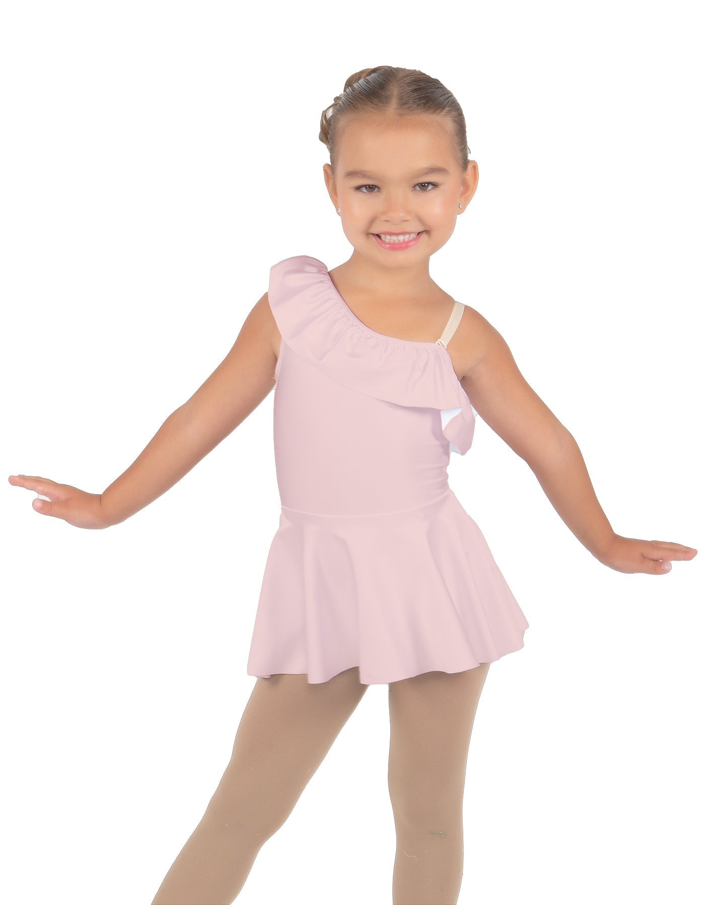 Solid Lycra One Shoulder w Ruffle Dress