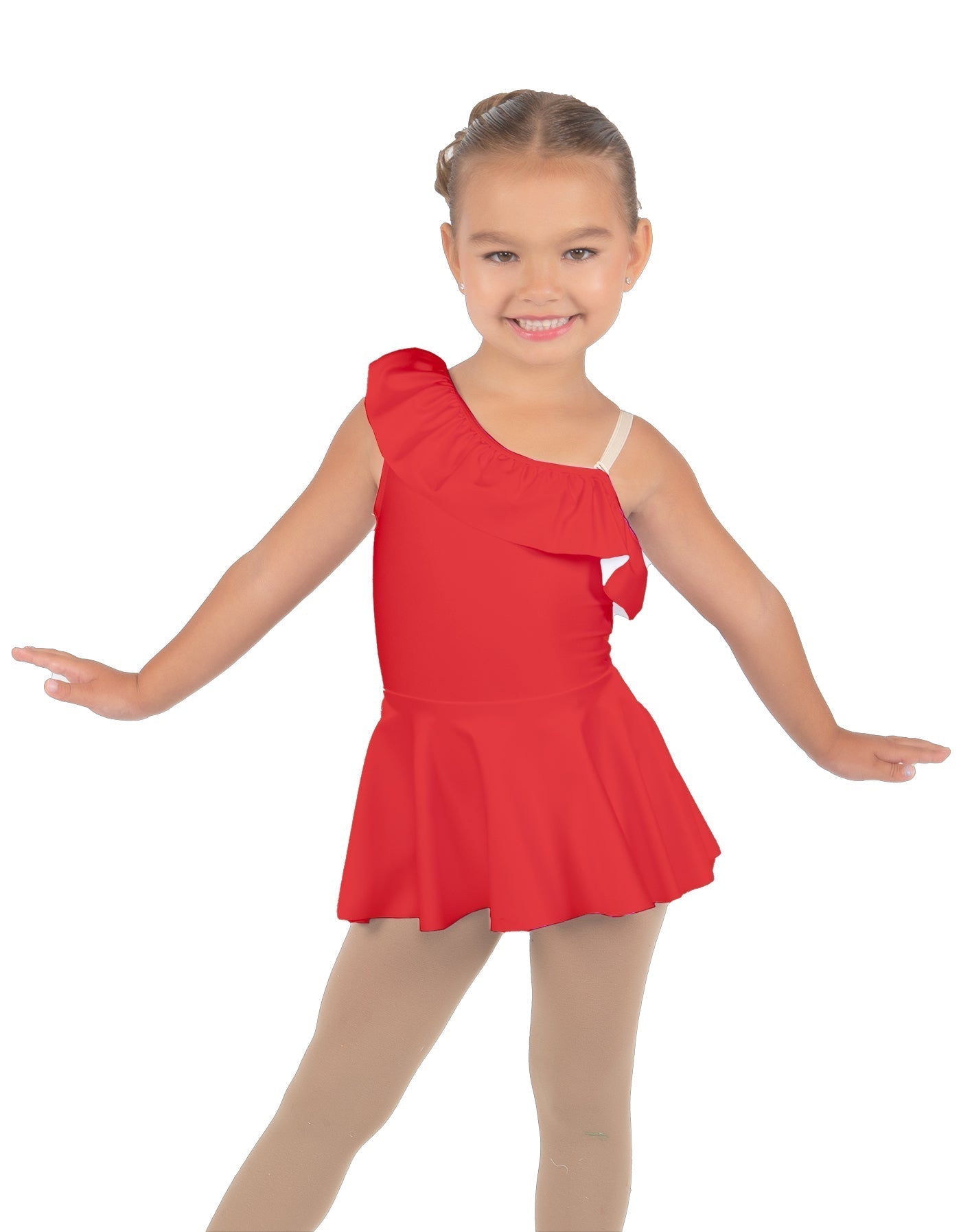 Solid Lycra One Shoulder w Ruffle Dress