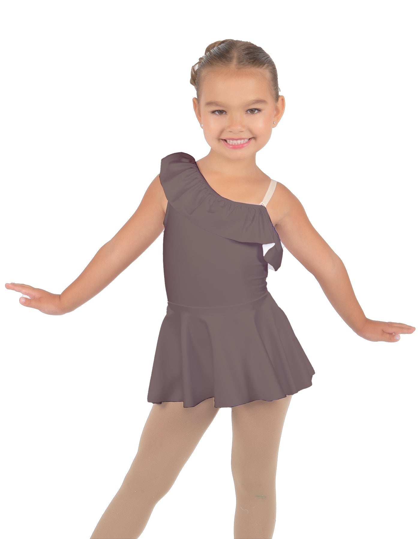 Solid Lycra One Shoulder w Ruffle Dress