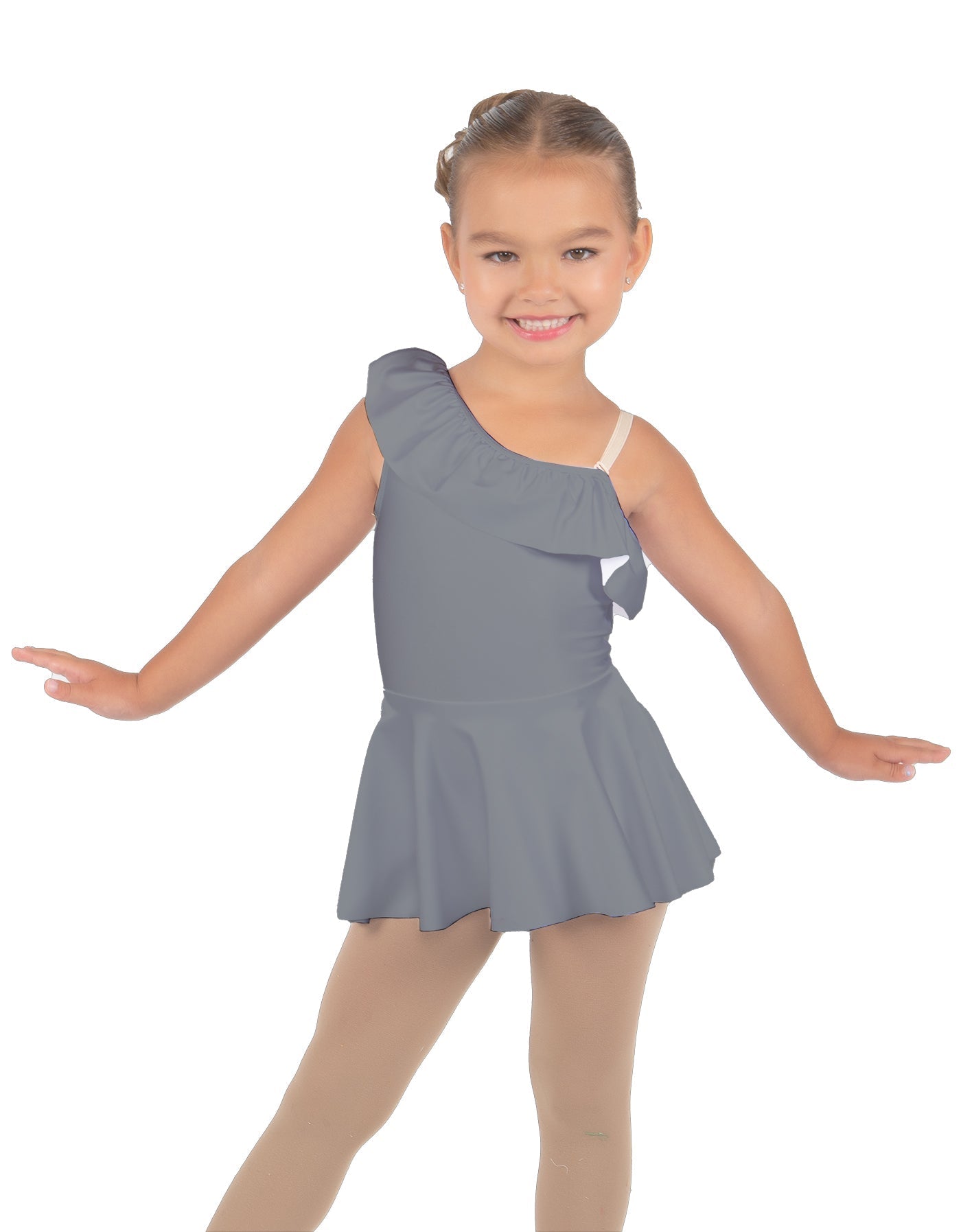 Solid Lycra One Shoulder w Ruffle Dress