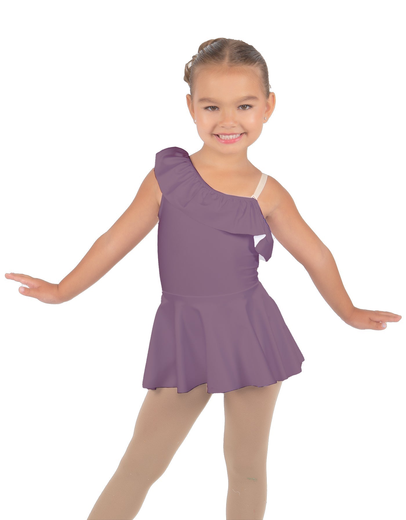 Solid Lycra One Shoulder w Ruffle Dress