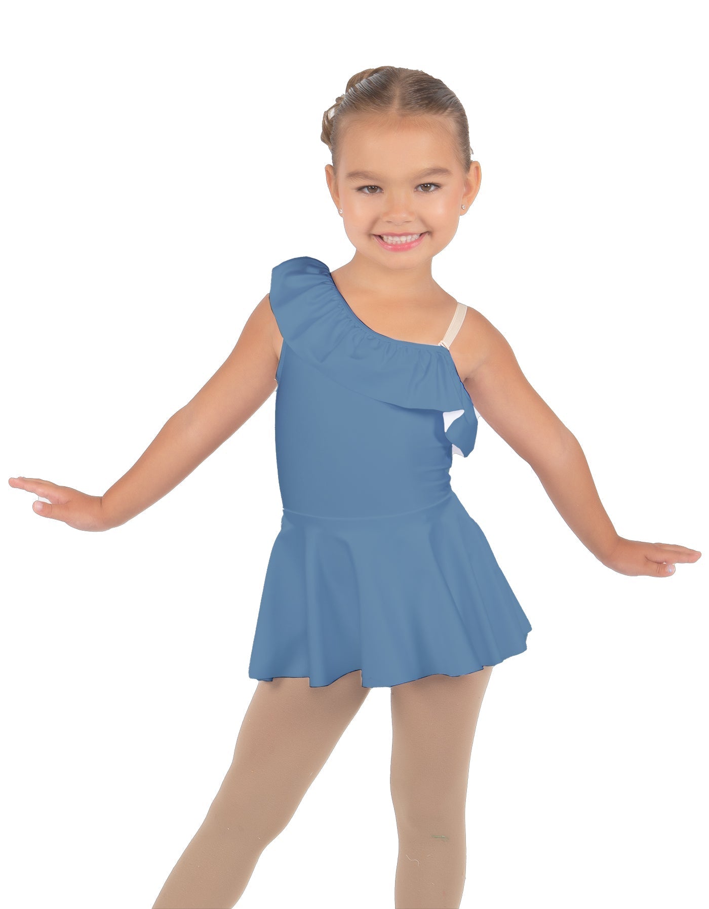 Solid Lycra One Shoulder w Ruffle Dress