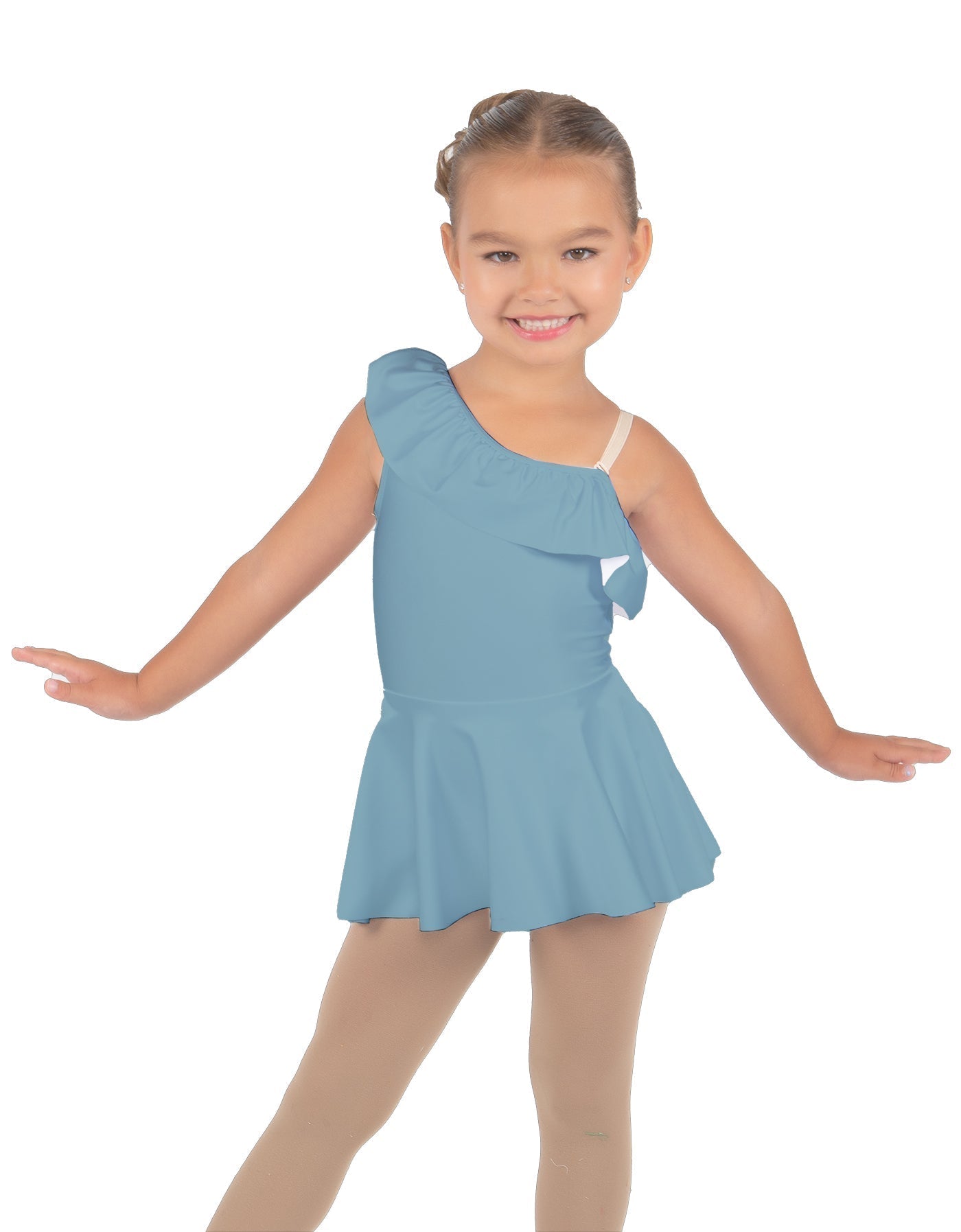 Solid Lycra One Shoulder w Ruffle Dress